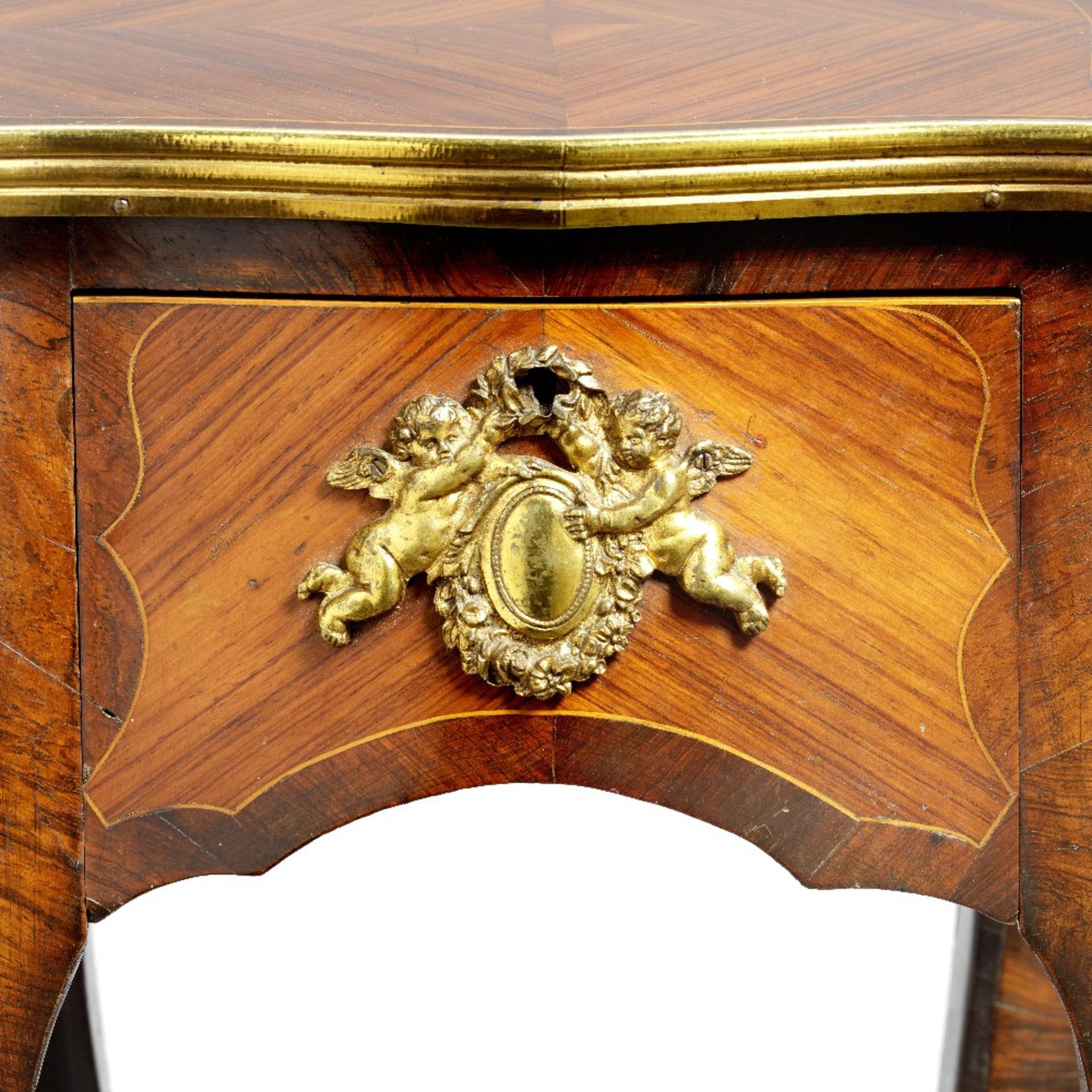 A George III ormolu mounted tulipwood and rosewood table de salon or table ambulante attributed t... - Image 2 of 2