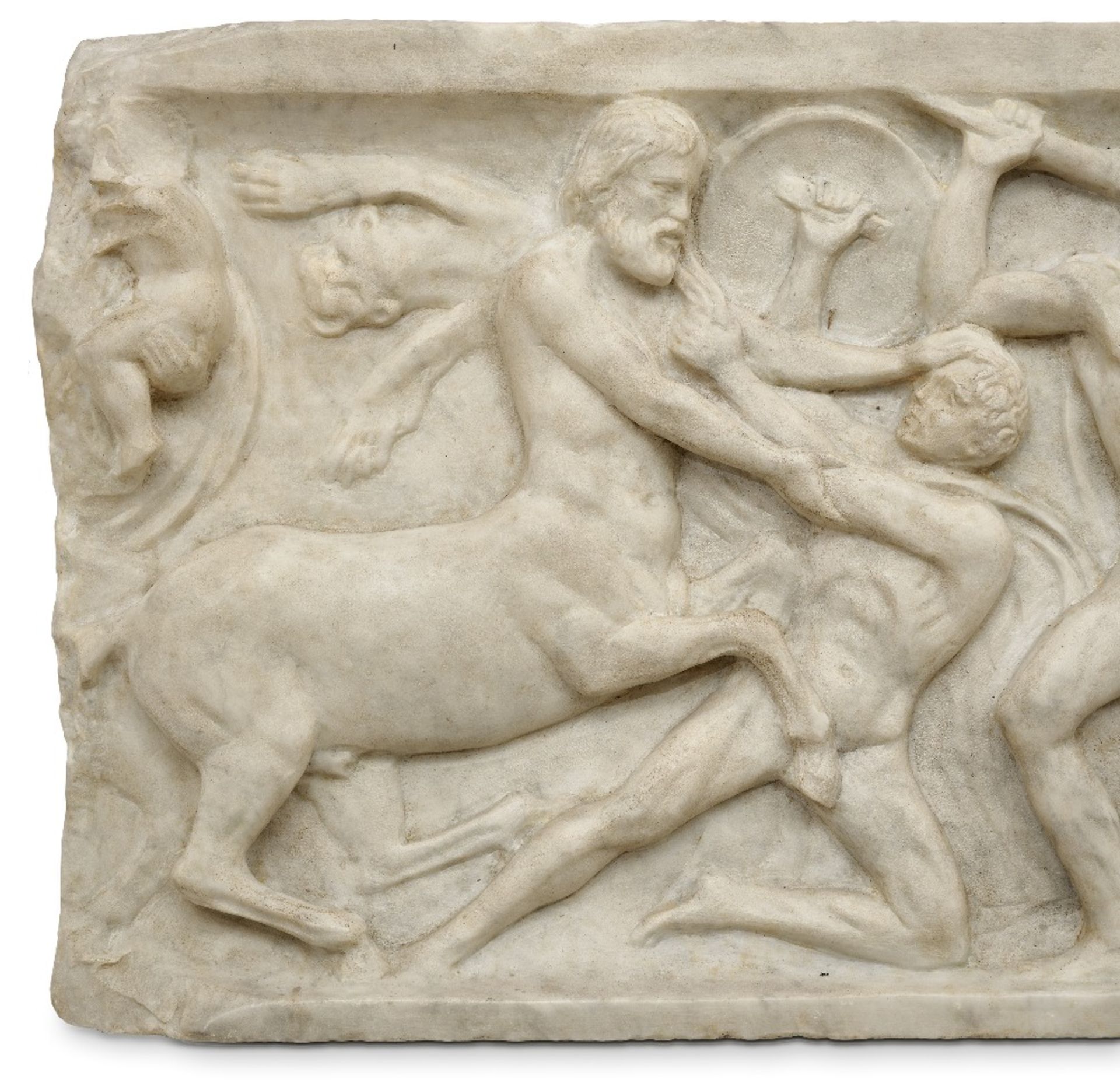 An Italian carved white marble figural frieze depicting the Battle of the Centaurs and Lapiths Af... - Image 2 of 4