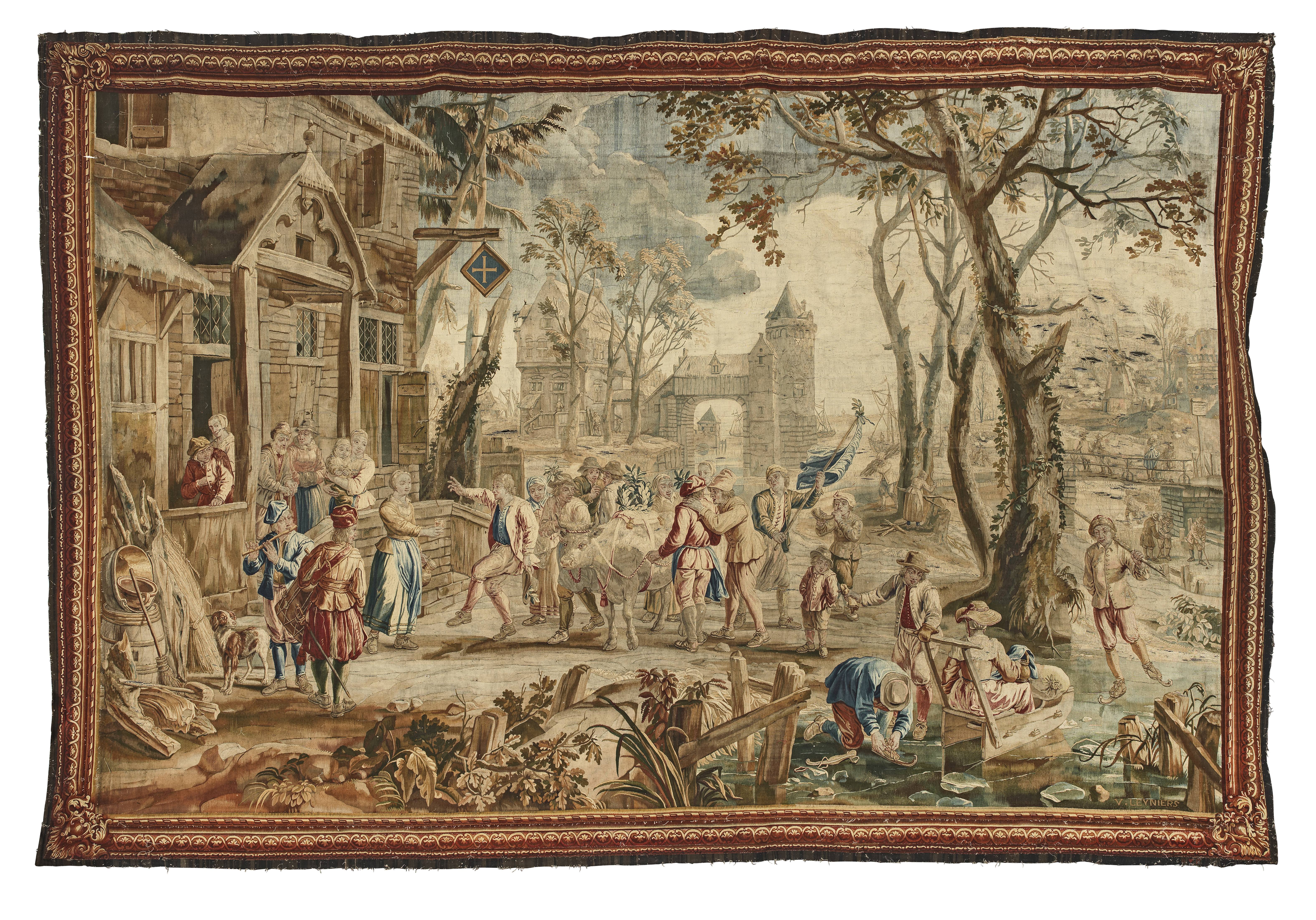 An impressive genre tapestry depicting 'The Procession of the Fat Ox' Flemish, circa 1730, after...