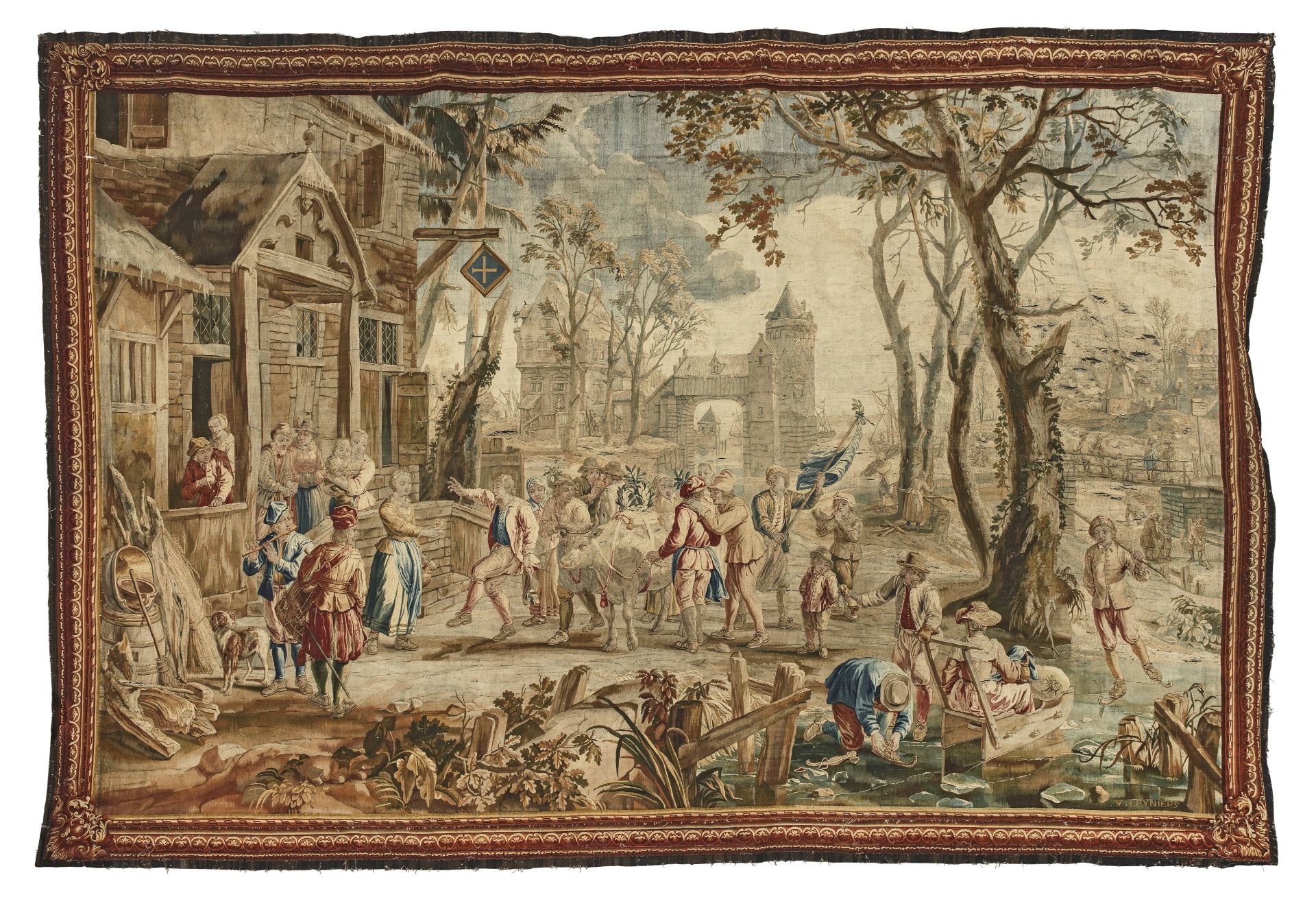 An impressive genre tapestry depicting 'The Procession of the Fat Ox' Flemish, circa 1730, after...