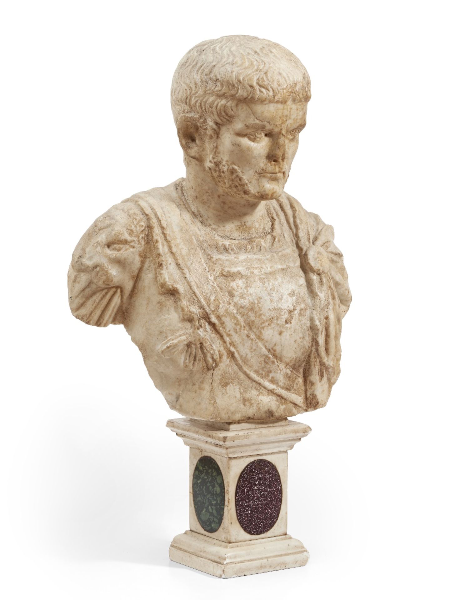 An Italian carved white marble bust of an Emperor, possibly depicting Marcus Aurelius After the a... - Image 2 of 3