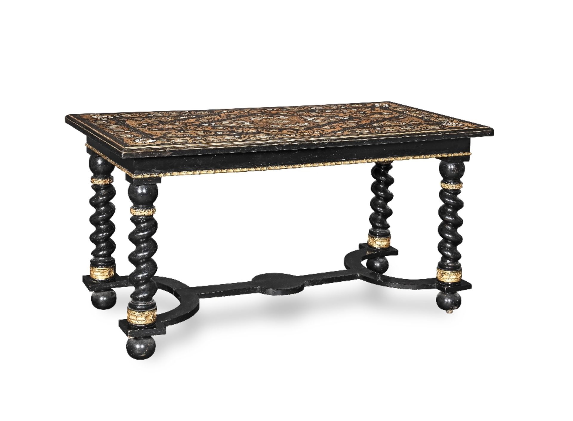 An Italian mid 19th century ebony, walnut, ivory, mother of pearl and fruitwood marquetry ebonise... - Image 3 of 4