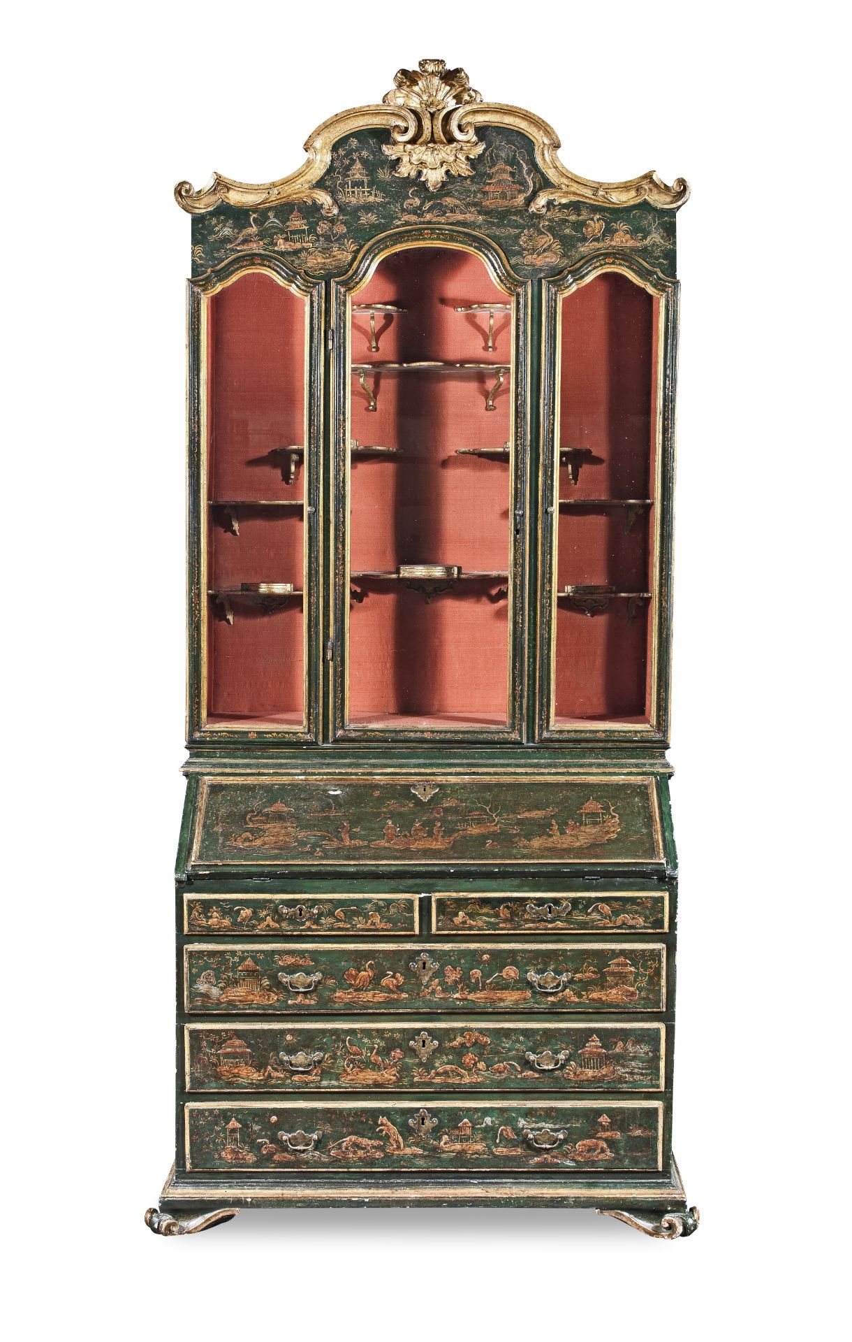 A large Italian 18th century japanned and parcel gilt bureau cabinet almost certainly Venetian, t...