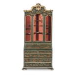 A large Italian 18th century japanned and parcel gilt bureau cabinet almost certainly Venetian, t...