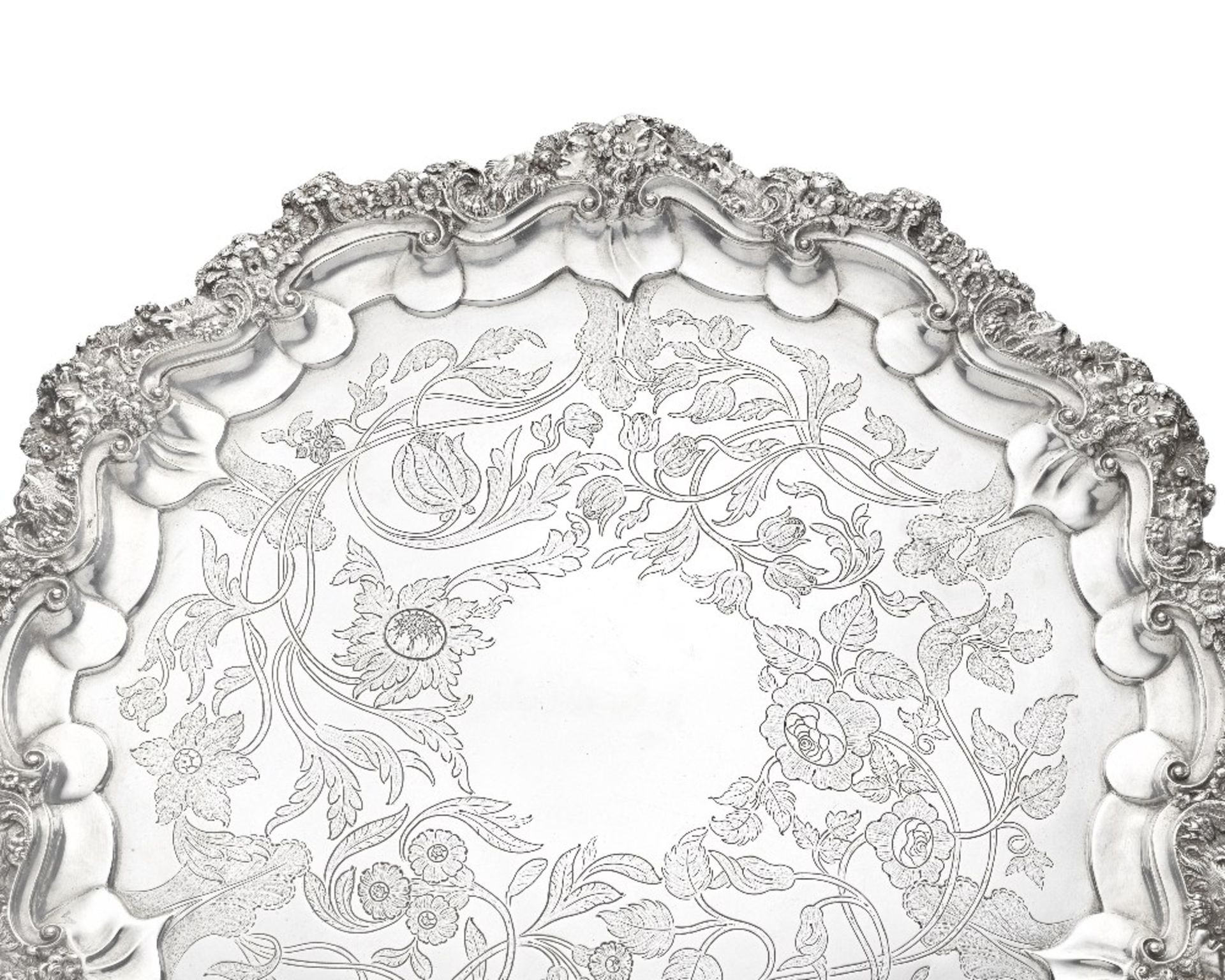 A good large Victorian silver salver / tray George & John Cowie, London 1838 - Image 5 of 5