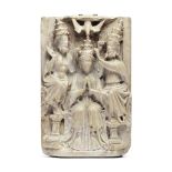 A Medieval Nottingham alabaster relief carved rectangular panel depicting The Coronation of the V...