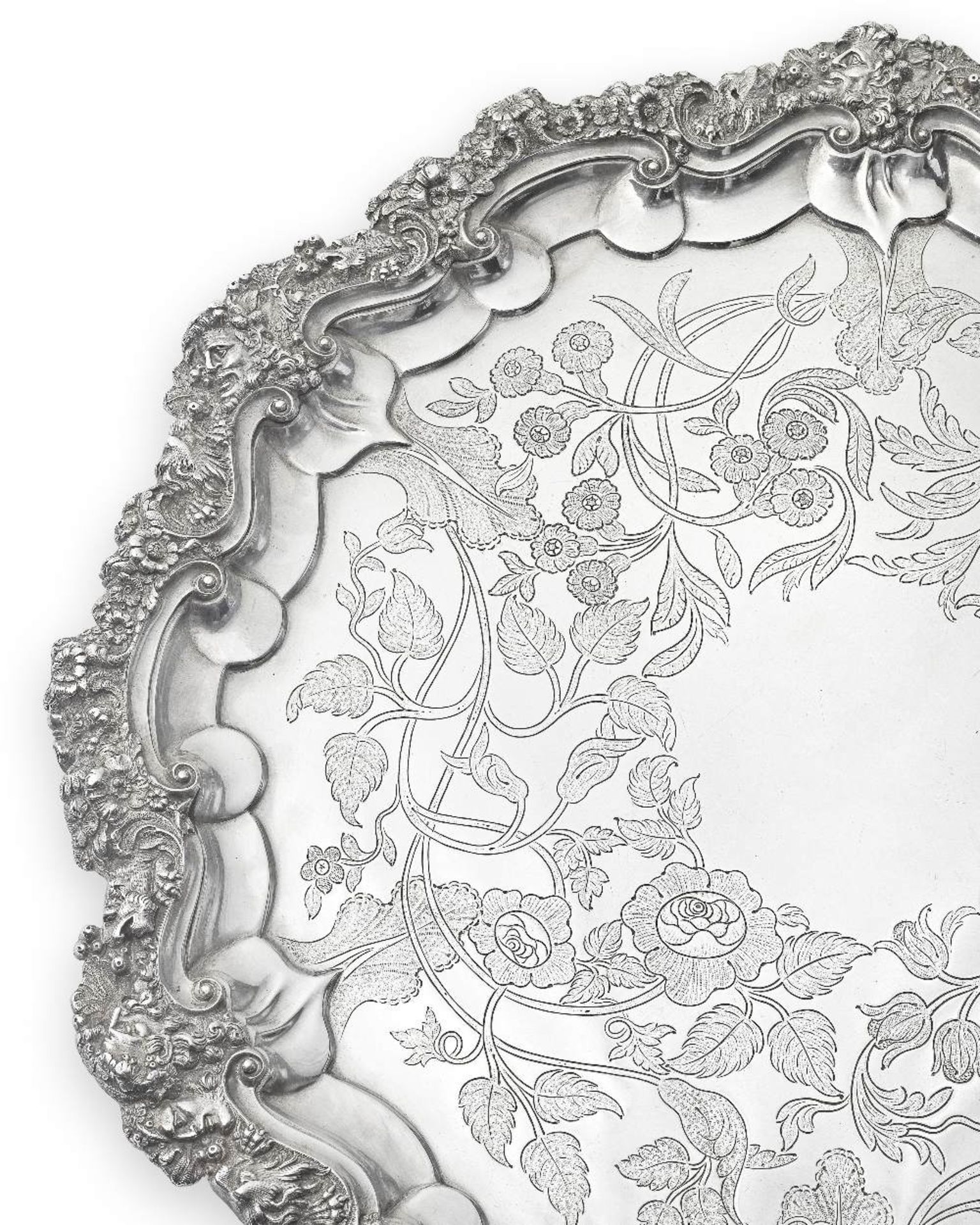 A good large Victorian silver salver / tray George & John Cowie, London 1838 - Image 4 of 5