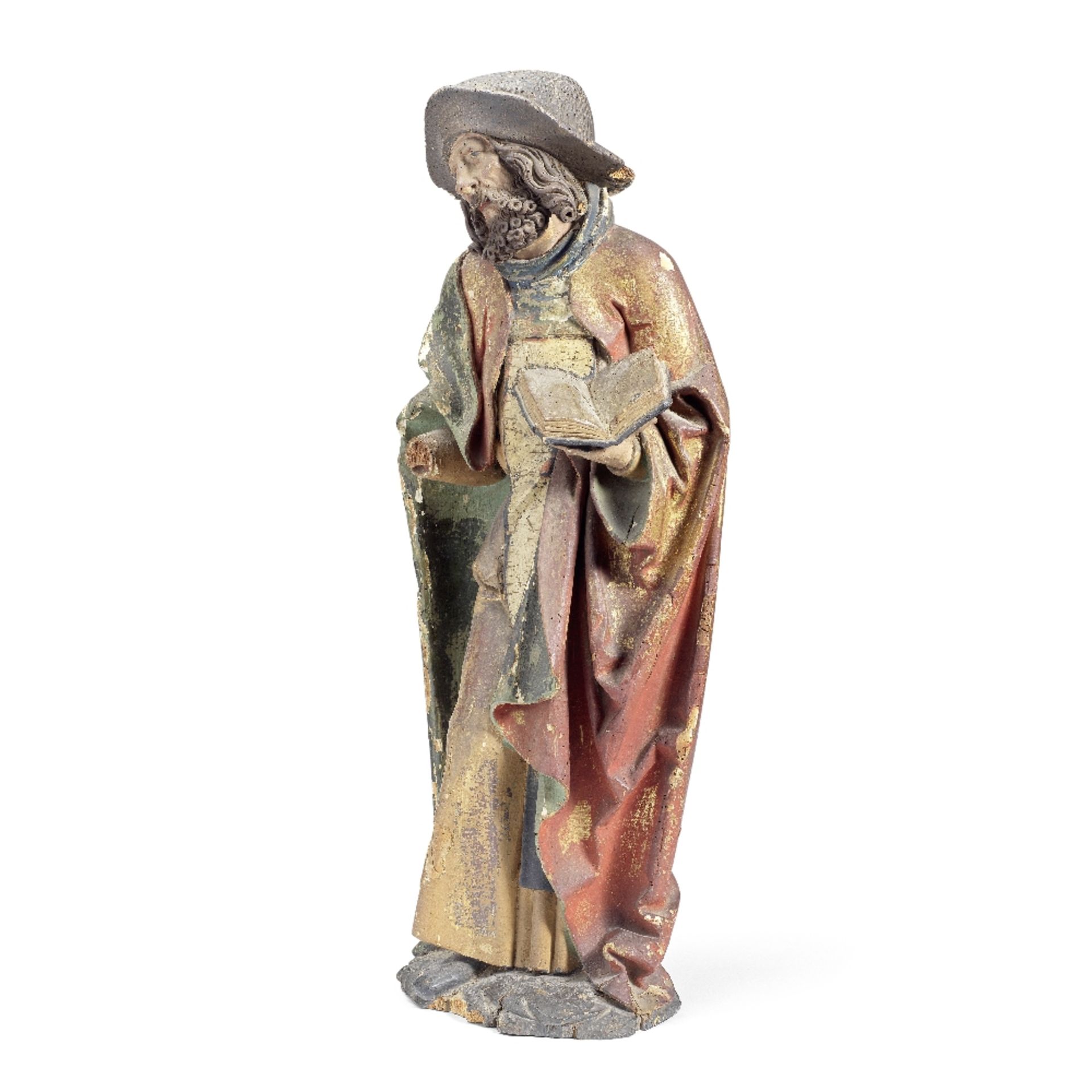 A 16th century South German carved limewood figure of a male saint, possibly depicting St James P... - Image 2 of 4