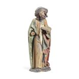 A 16th century South German carved limewood figure of a male saint, possibly depicting St James P...