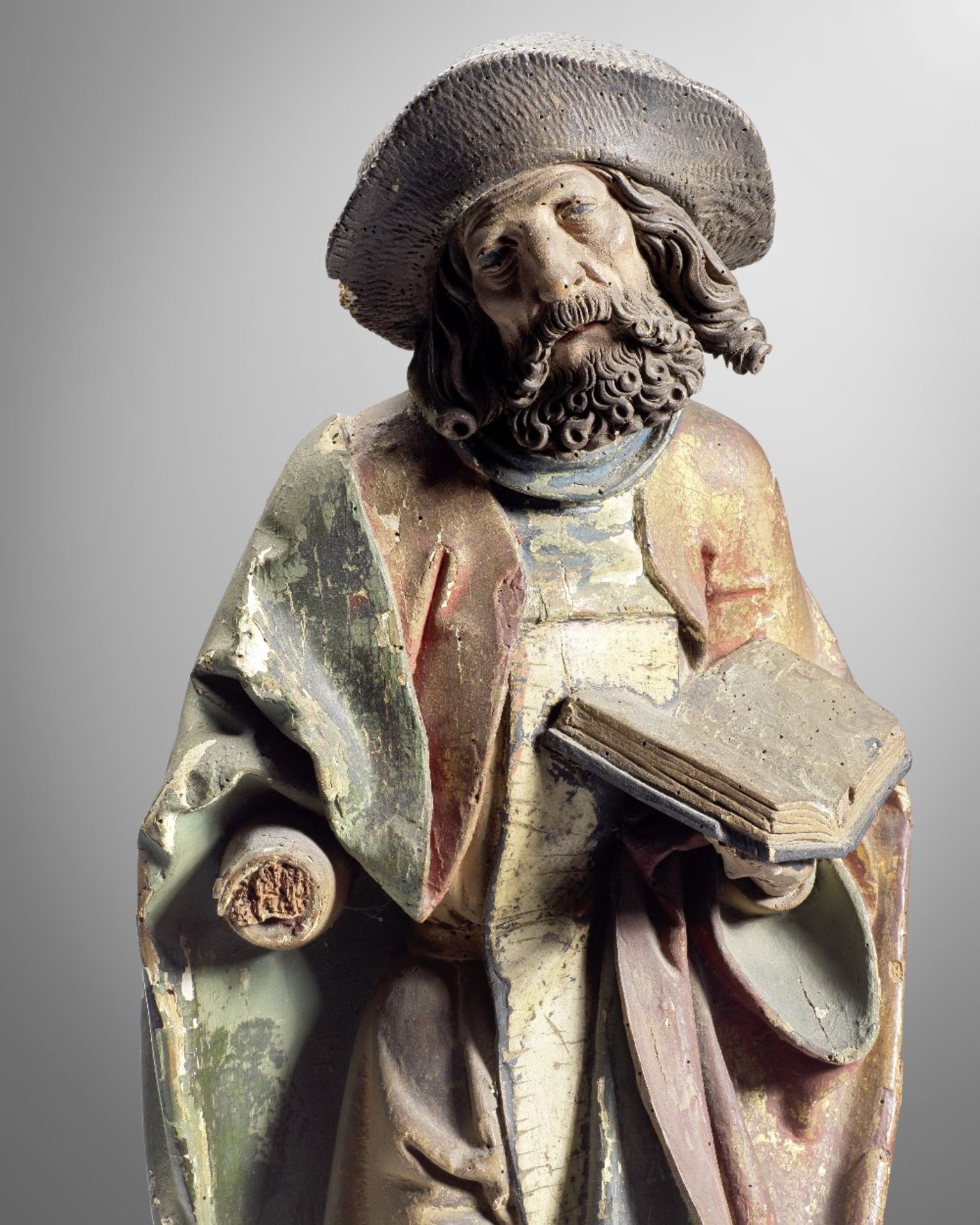 A 16th century South German carved limewood figure of a male saint, possibly depicting St James P... - Image 4 of 4