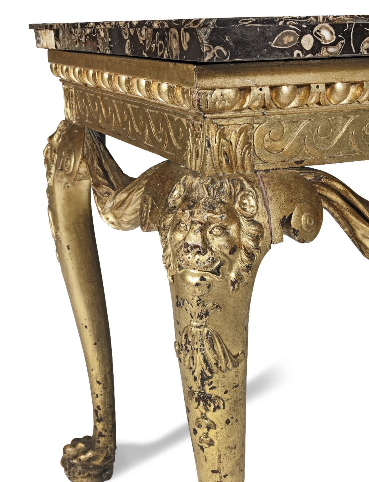 An important George II giltwood side table with a specimen top comprised of assorted hardstones, ... - Bild 5 aus 12