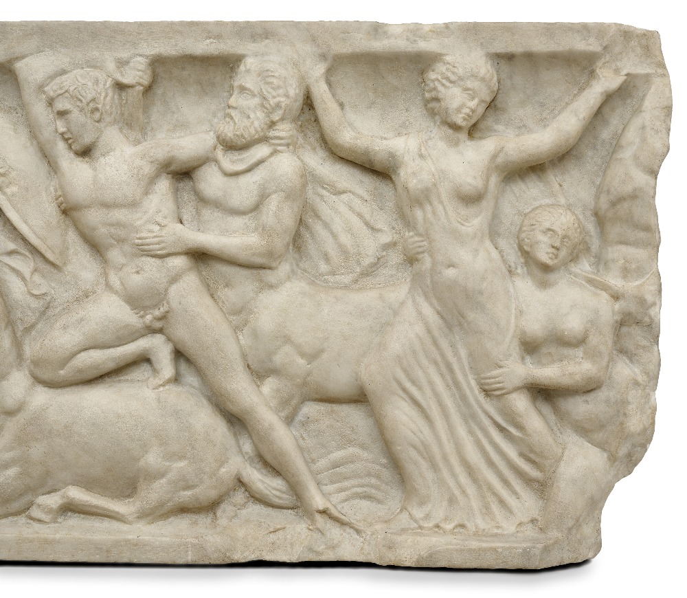 An Italian carved white marble figural frieze depicting the Battle of the Centaurs and Lapiths Af... - Image 3 of 4