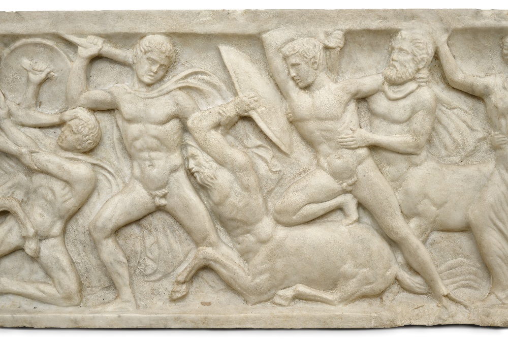 An Italian carved white marble figural frieze depicting the Battle of the Centaurs and Lapiths Af... - Image 4 of 4