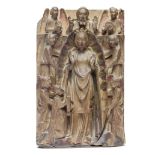 A Medieval Nottingham alabaster relief carved rectangular panel depicting 'The Assumption of the ...