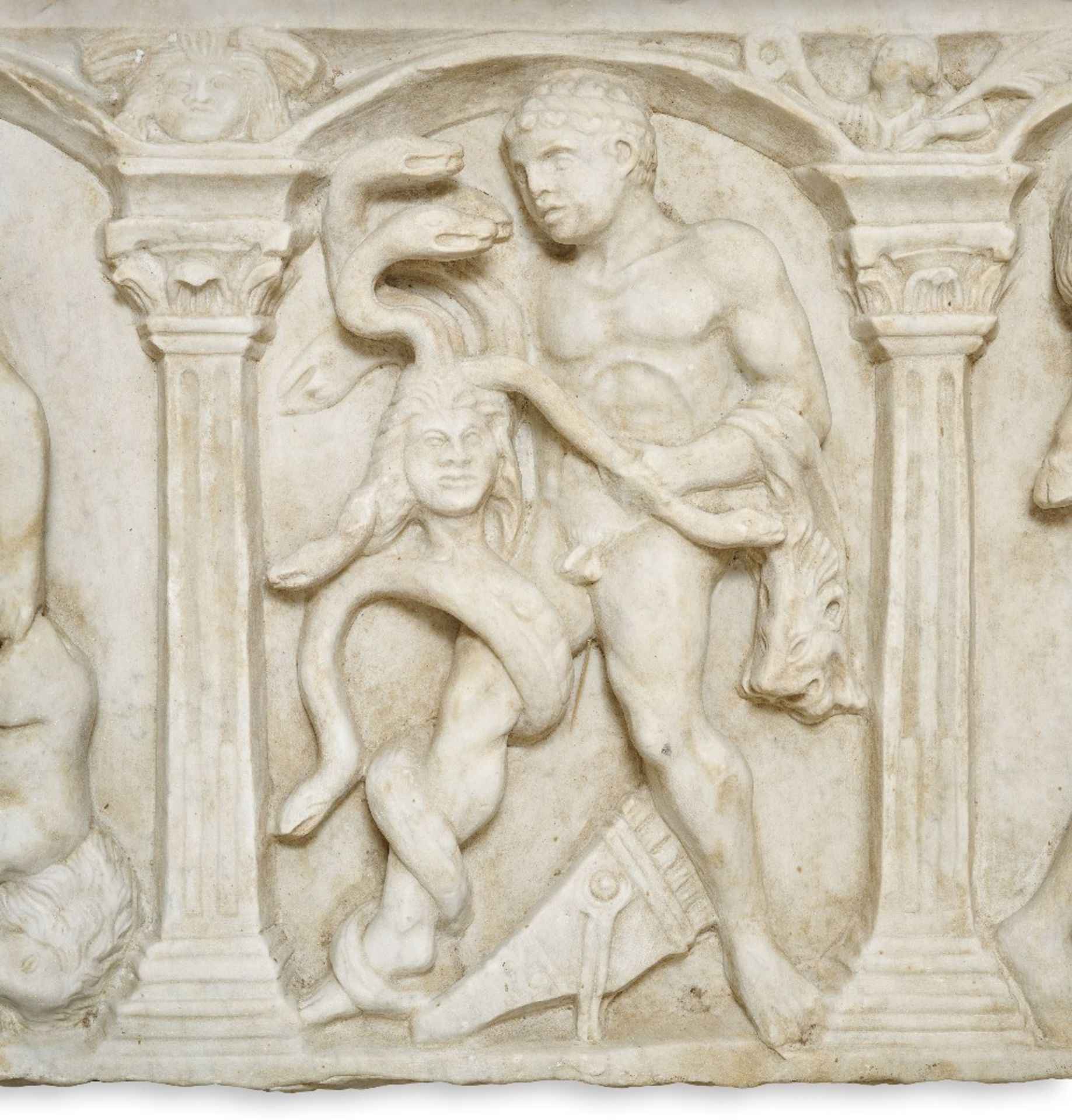 An Italian carved white marble figural relief depicting five of the Labours of Hercules In the an... - Bild 2 aus 5