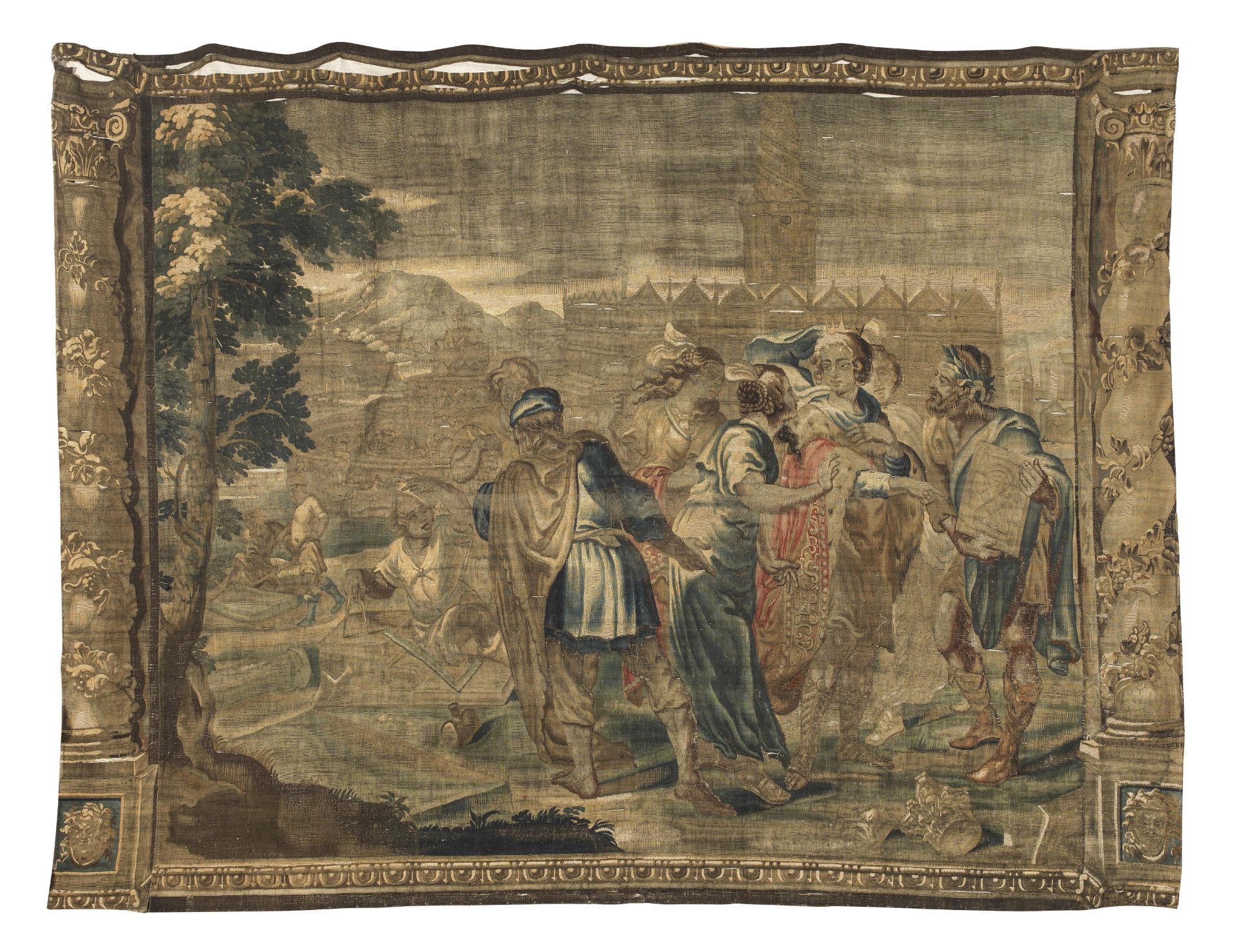 A biblical tapestry depicting the Building of Babylon Antwerp, mid to late 17th century, from th...