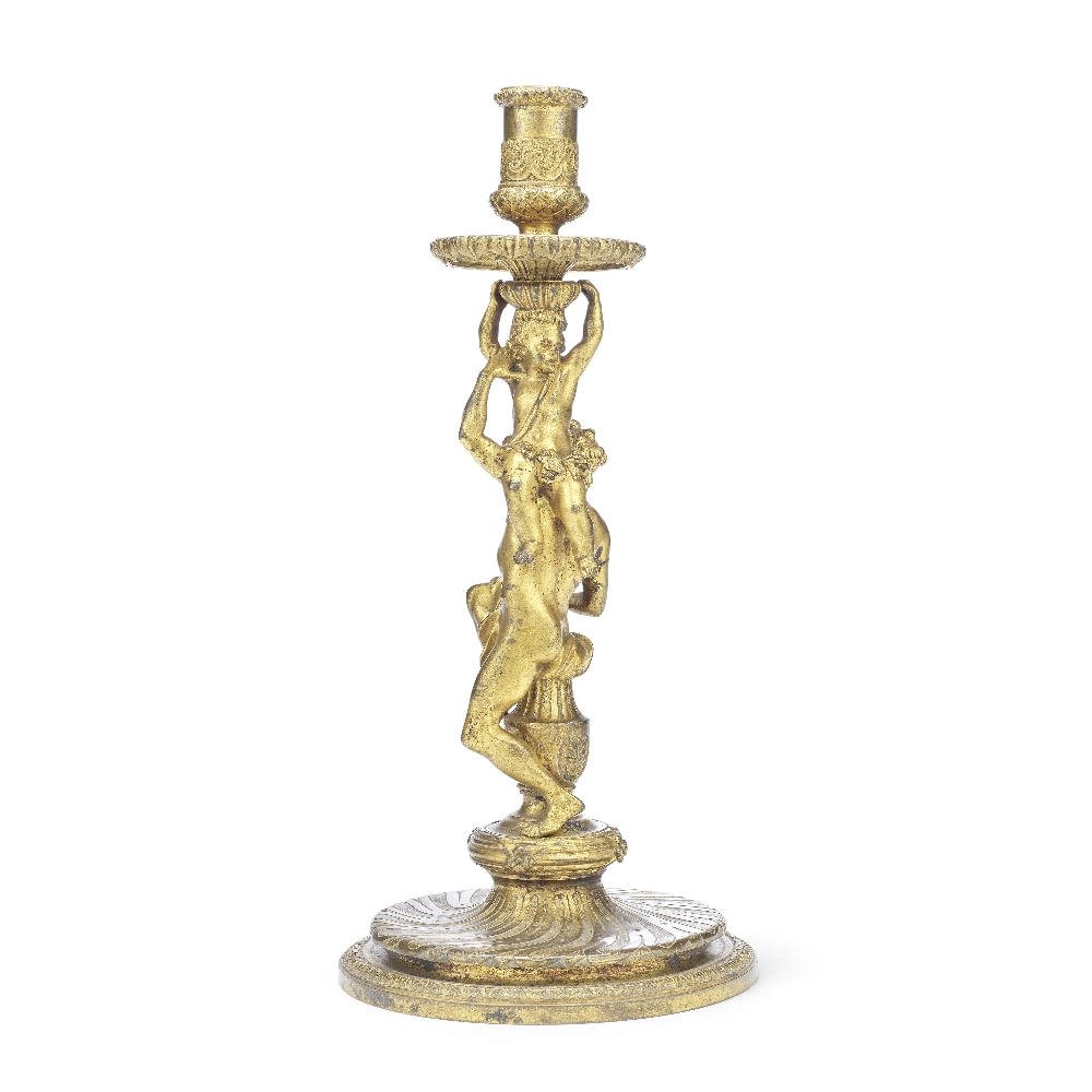 A French gilt bronze figural candlestick In the manner of Corneille Van Cleve (French, 1646-1732... - Image 2 of 2