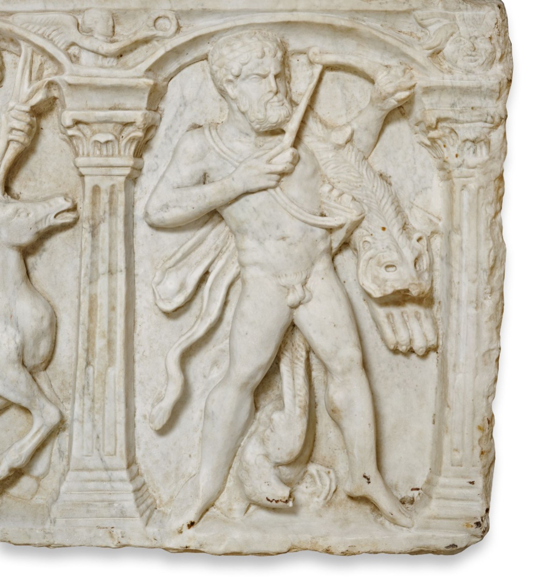 An Italian carved white marble figural relief depicting five of the Labours of Hercules In the an... - Bild 5 aus 5