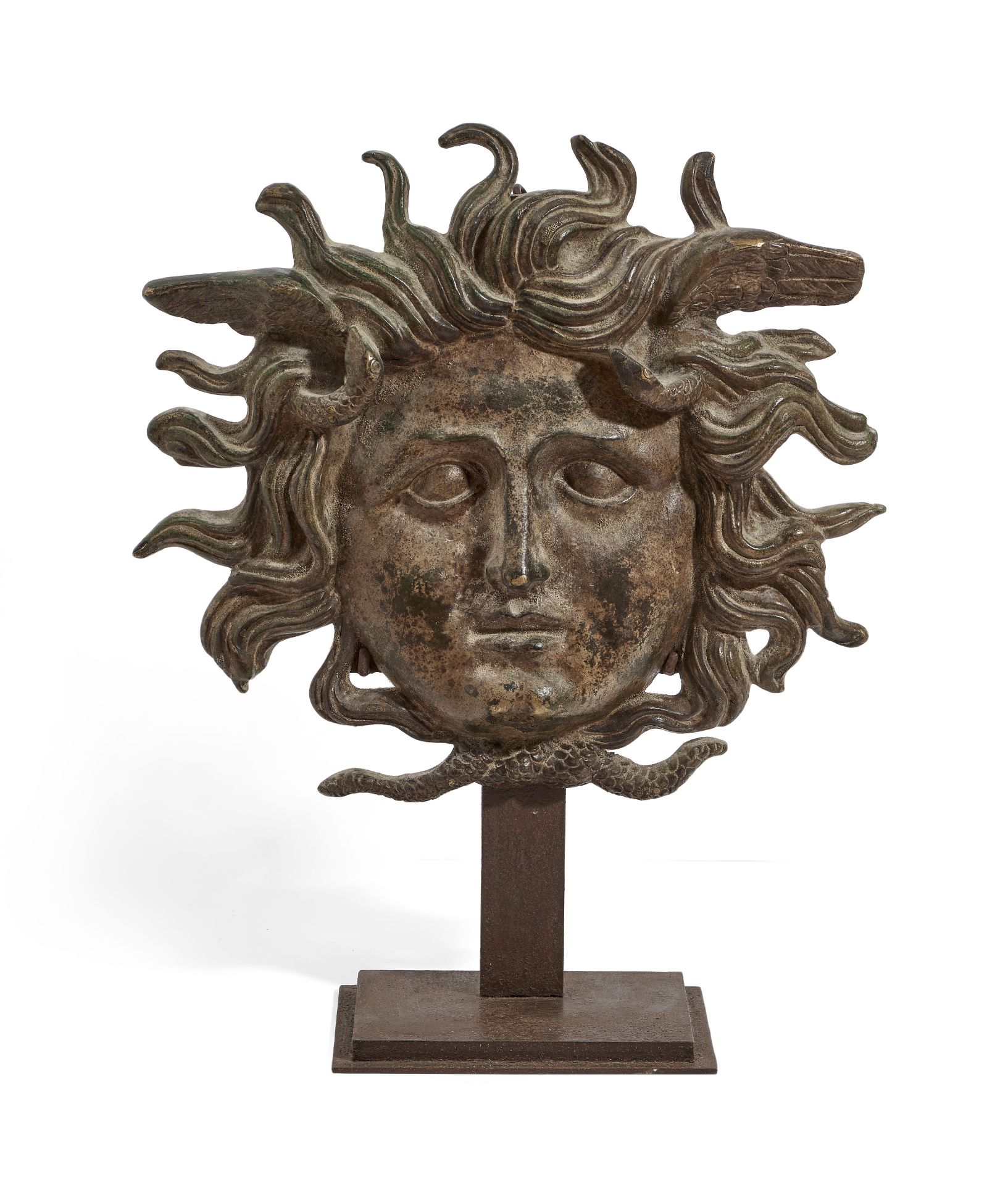 An Italian patinated bronze mask depicting the head of Medusa After the antique, probably 19th c...