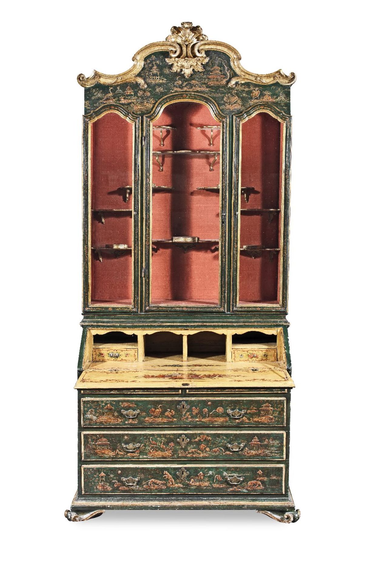 A large Italian 18th century japanned and parcel gilt bureau cabinet almost certainly Venetian, t... - Image 2 of 3