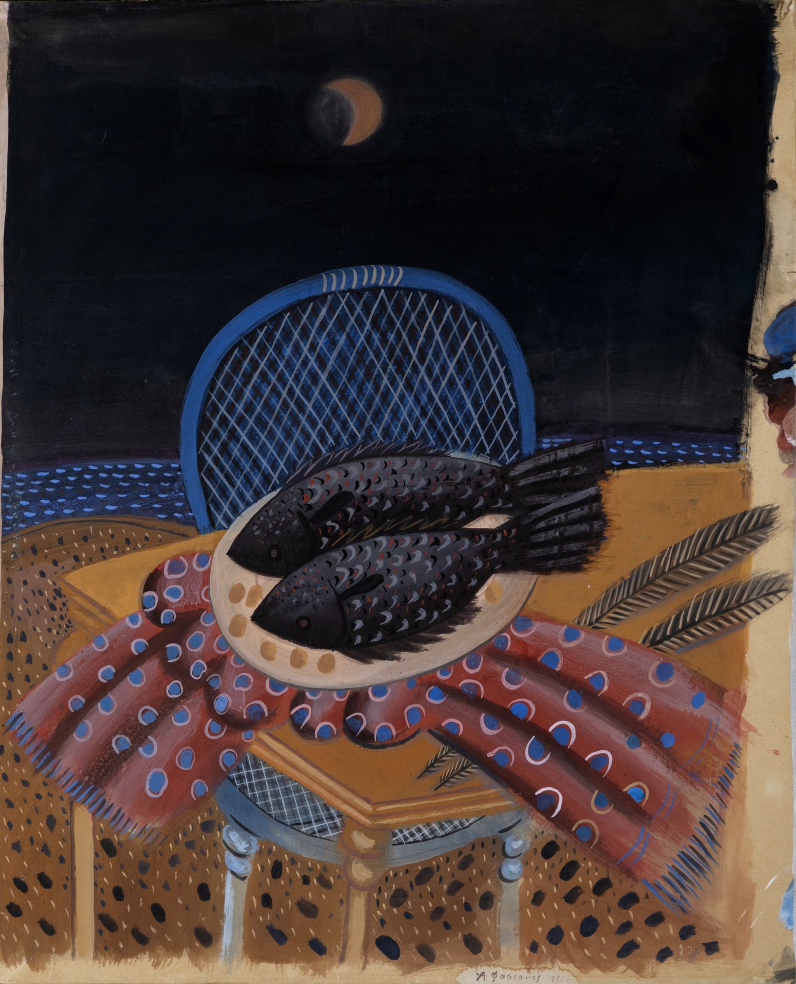 Alecos Fassianos (Greek, 1935-2022) Les poissons de la nuit (signed in Greek and dated (lower rig...