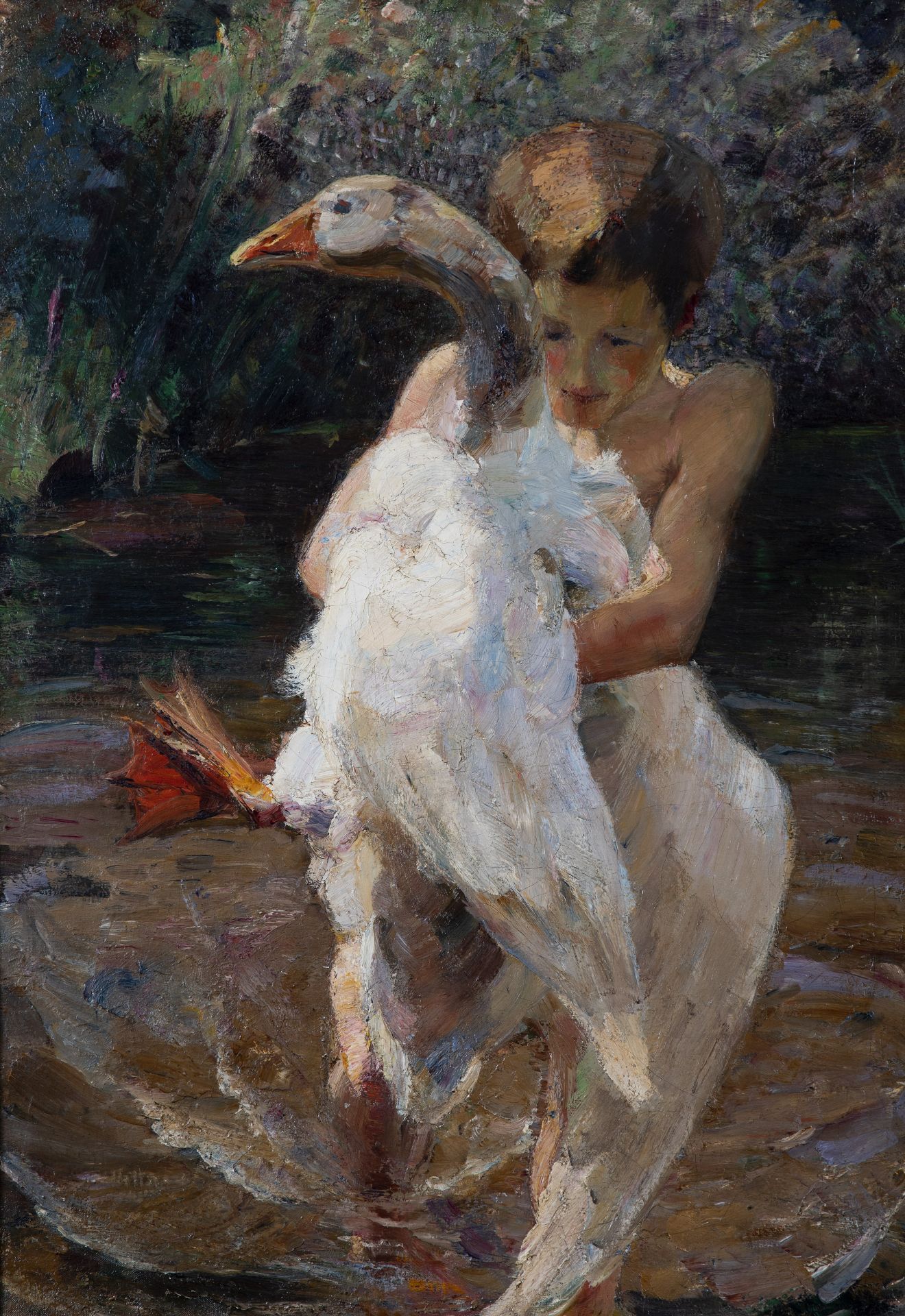 Stavros Papanagiotou (Greek, 1885-1955) La chasse &#224; l'oie (oil on canvas)