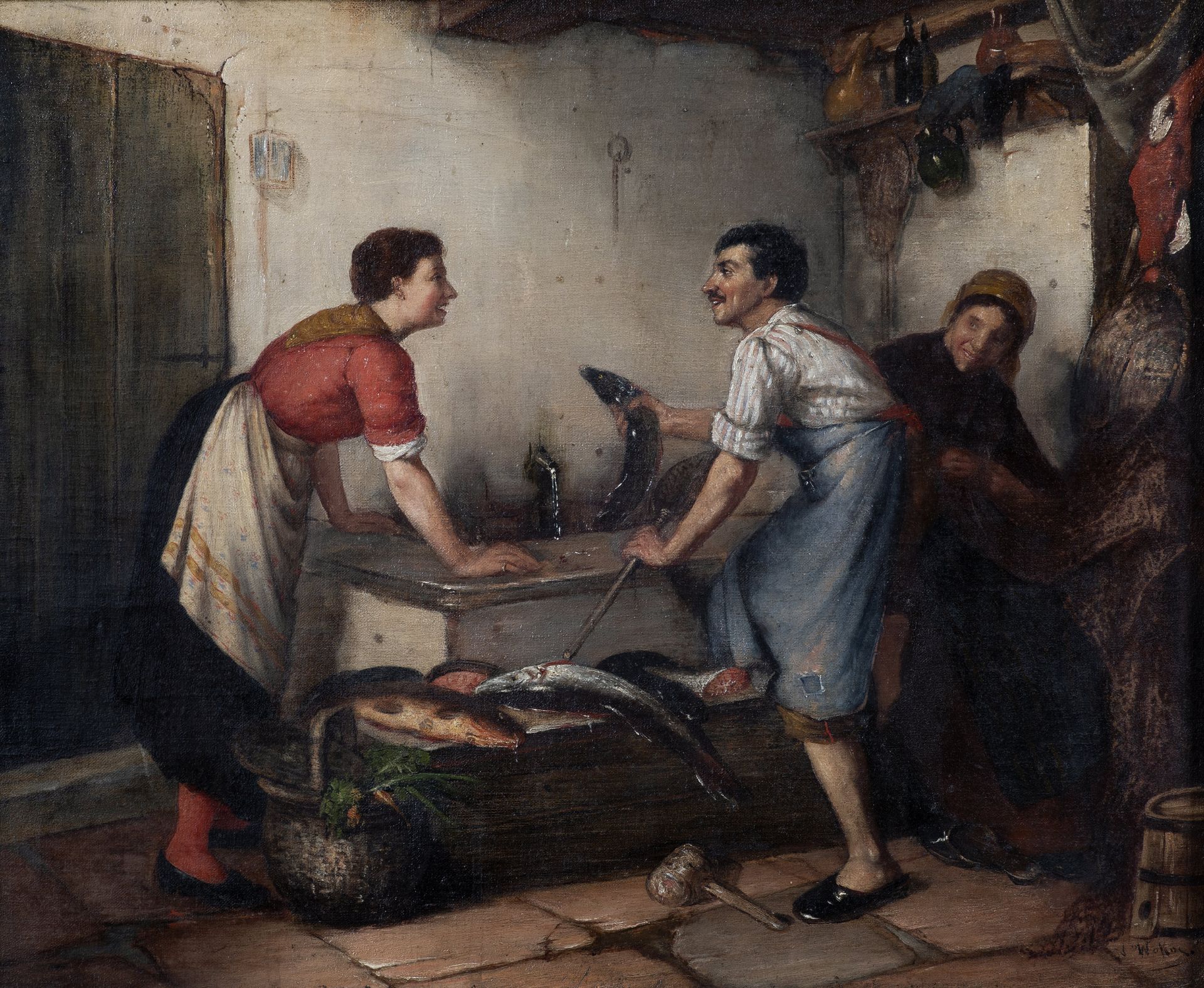 Nicholaos Vokos (Greek, 1859-1902) Le poissonier (signed (lower right) oil on canvas) - Image 2 of 2