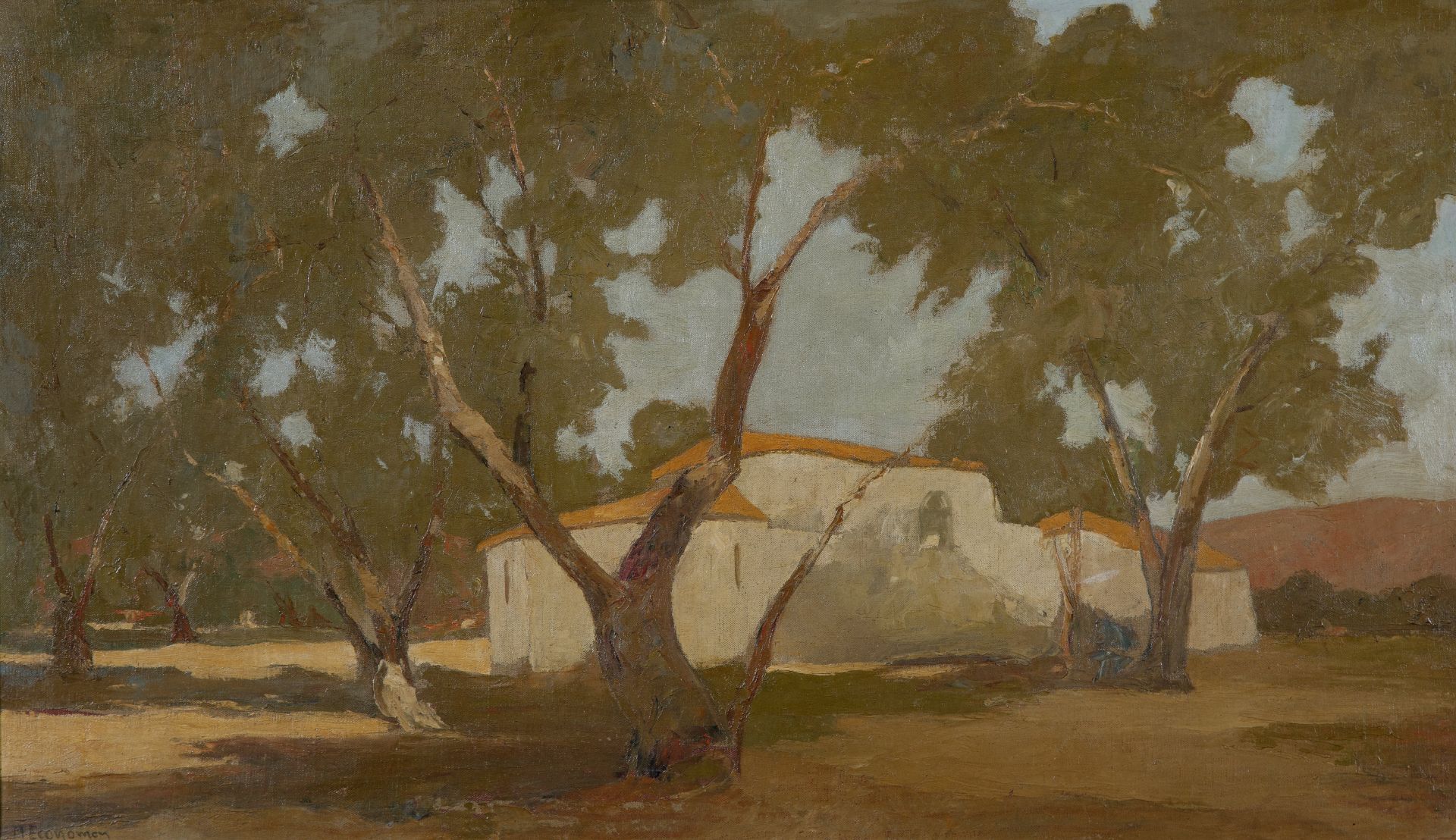 Michalis Economou (Greek, 1888-1933) Mas &#224; la campagne (signed (lower left)oil on canvas)