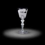 A fine Dutch engraved composite stem light baluster goblet signed by Jacob Sang, dated 1760