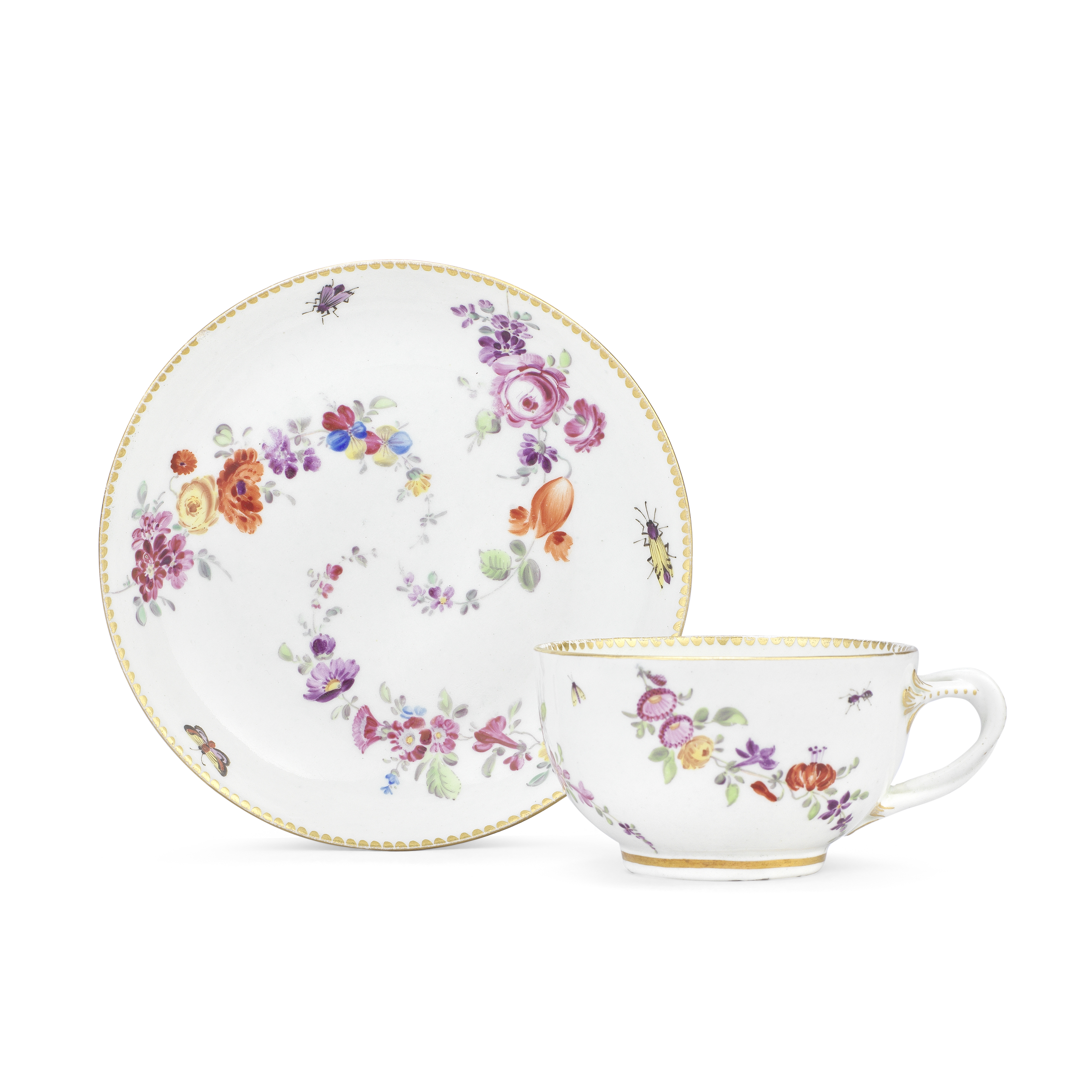 A Worcester teacup and saucer, circa 1770