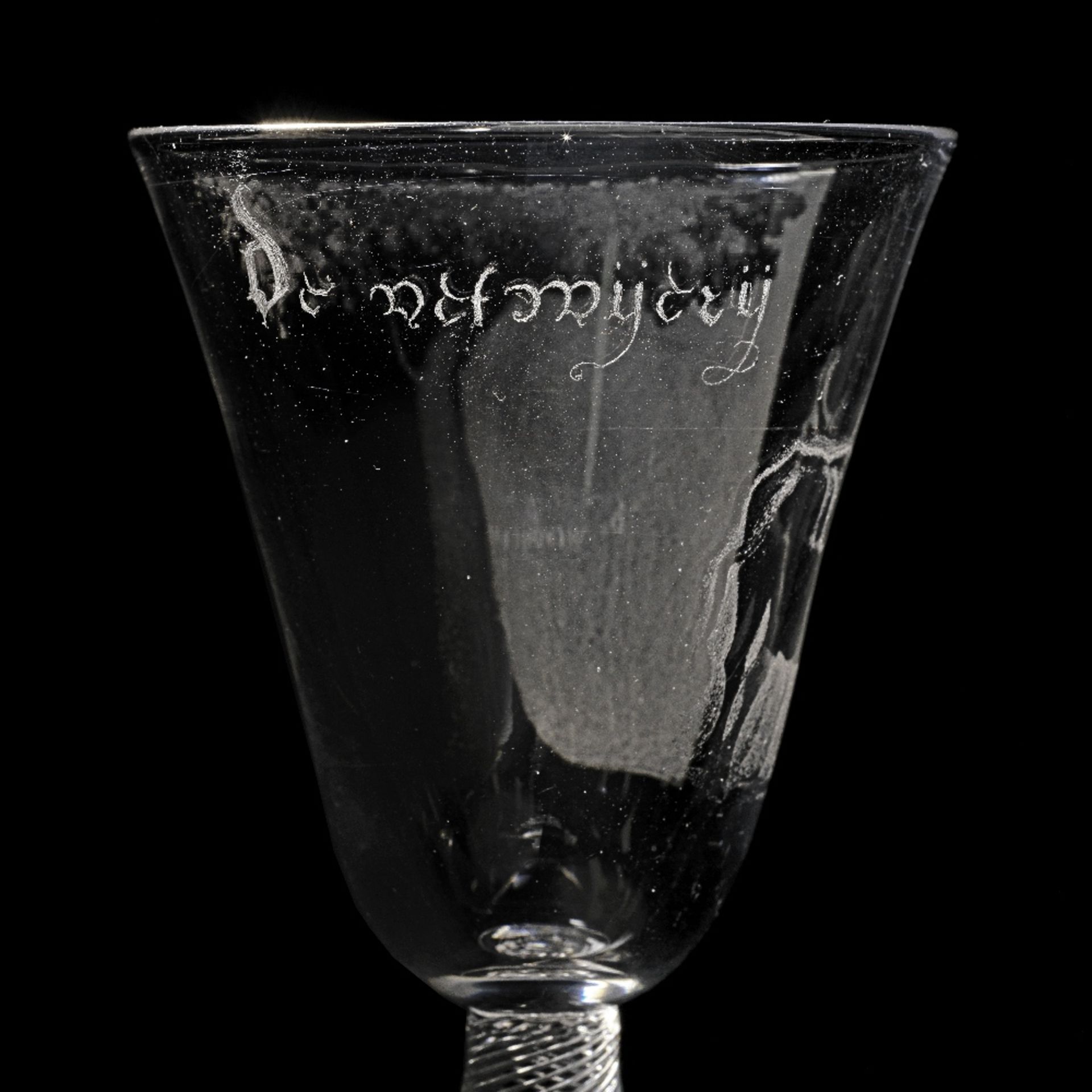 The Fattening: An exceptional Dutch stipple-engraved wine glass by Gillis Hendricus Hoolaart, cir... - Image 3 of 3