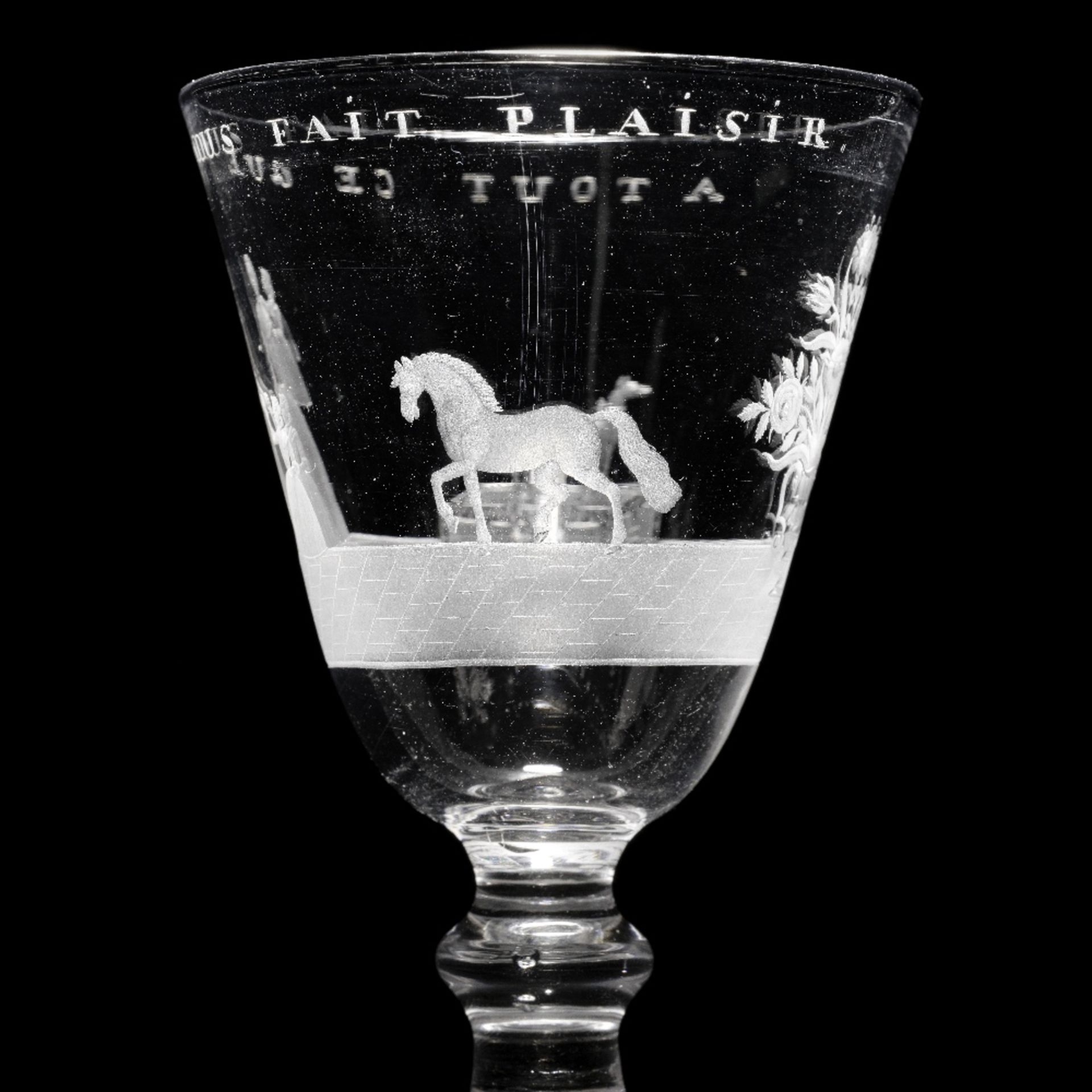 An exceptional Dutch engraved light baluster goblet and cover signed by Jacob Sang, dated 1760 - Image 5 of 5