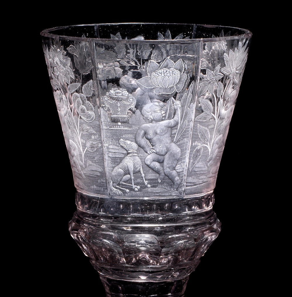 A fine and rare Silesian engraved footed beaker, Hermsdorf, circa 1725 - Image 2 of 2