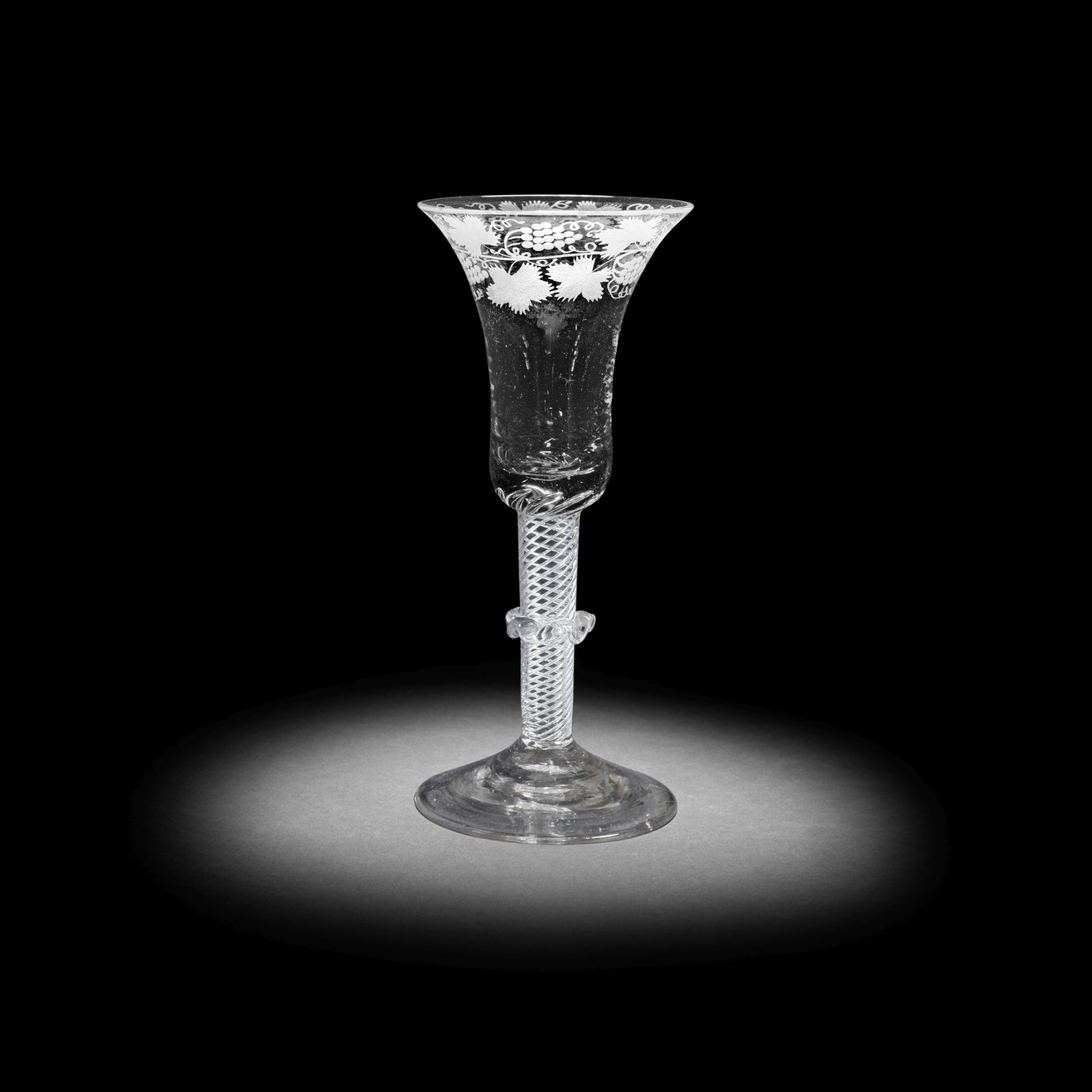 A large engraved ceremonial airtwist goblet, circa 1750