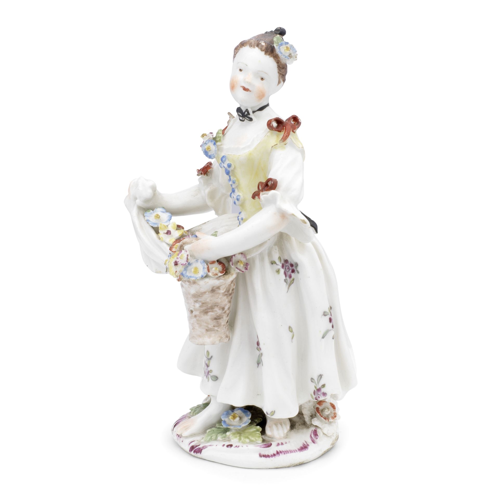 A Bow figure of a Flower Girl, circa 1760