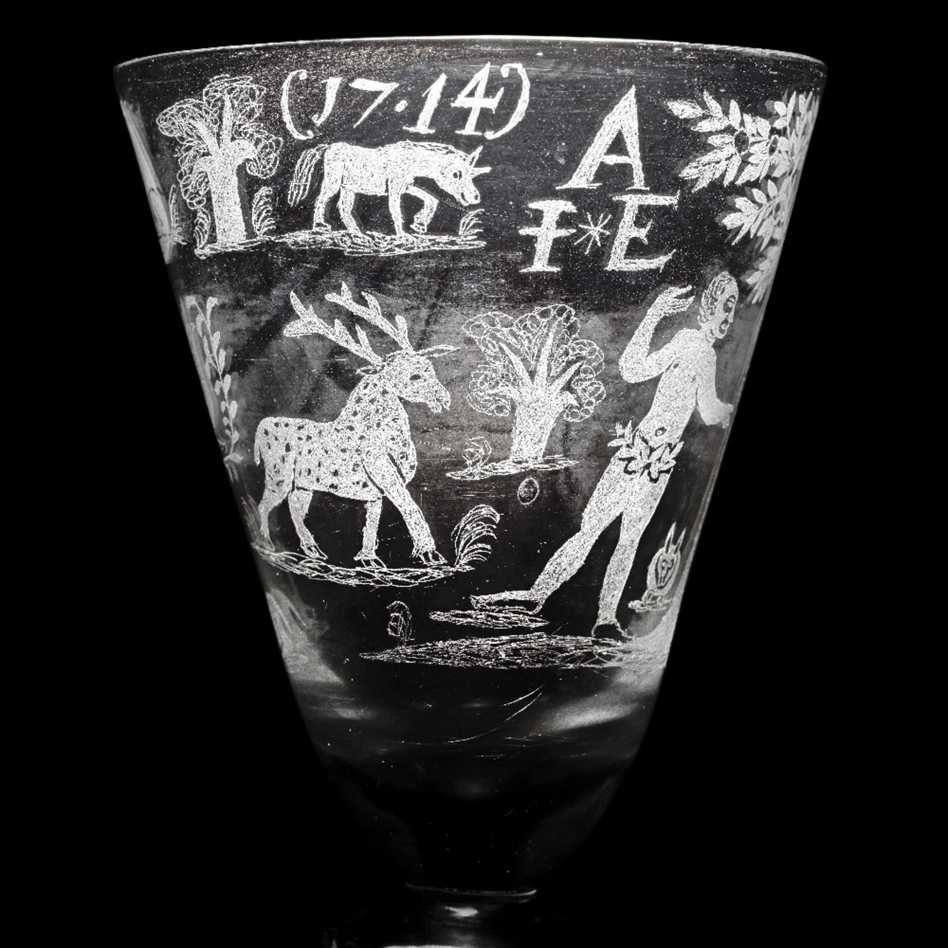A highly important engraved 'Adam and Eve' marriage goblet, dated 1714 - Image 2 of 5