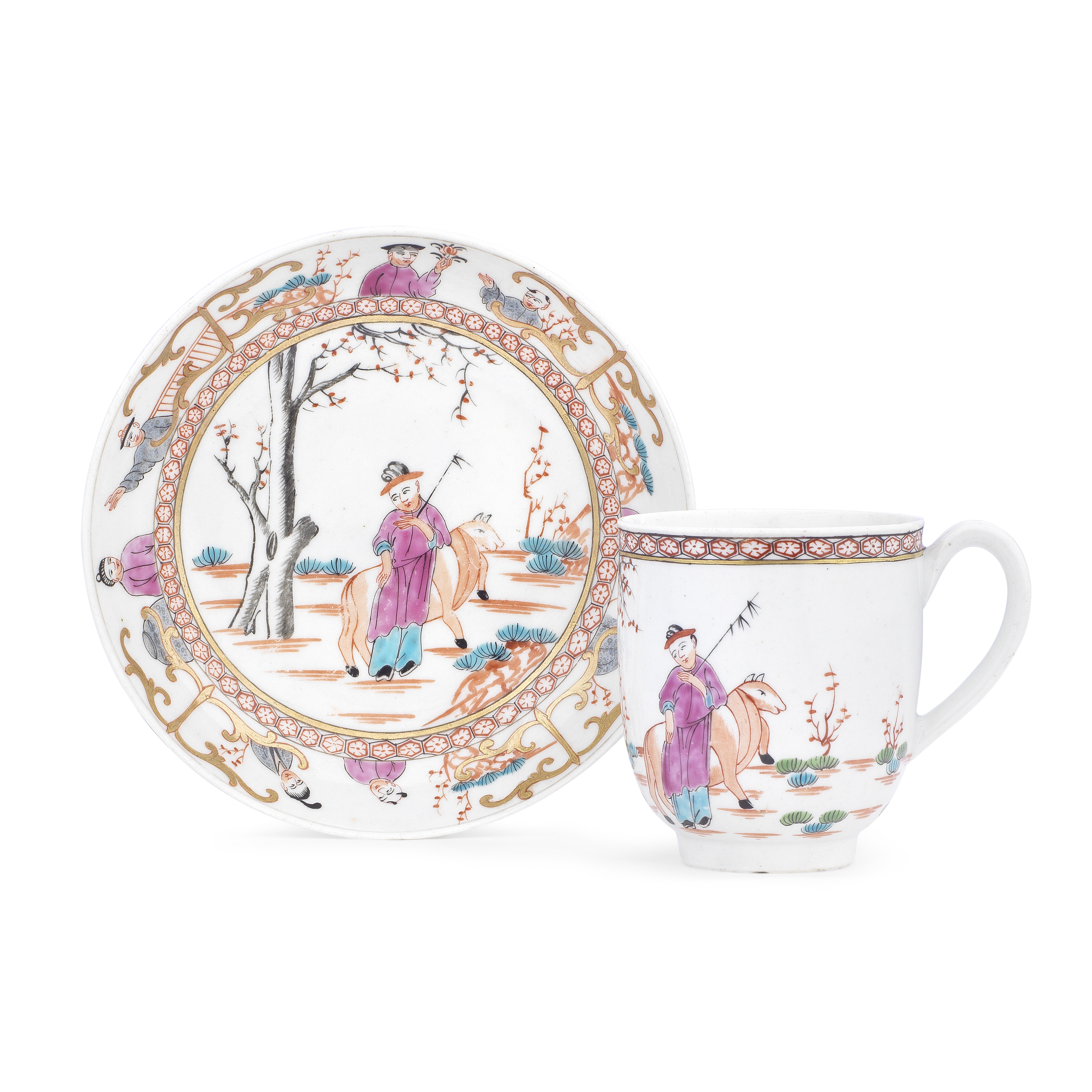 A rare Worcester coffee cup and saucer, circa 1768-72