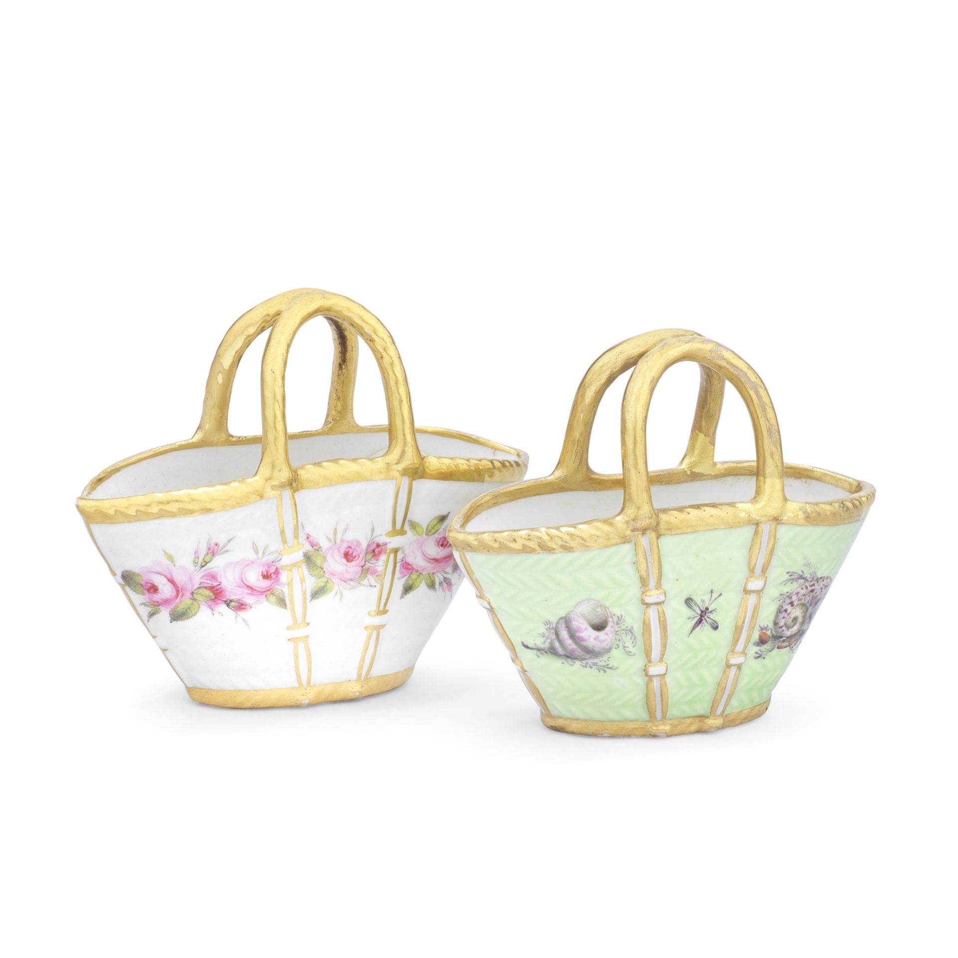 Two Flight, Barr and Barr Worcester miniature baskets, circa 1825