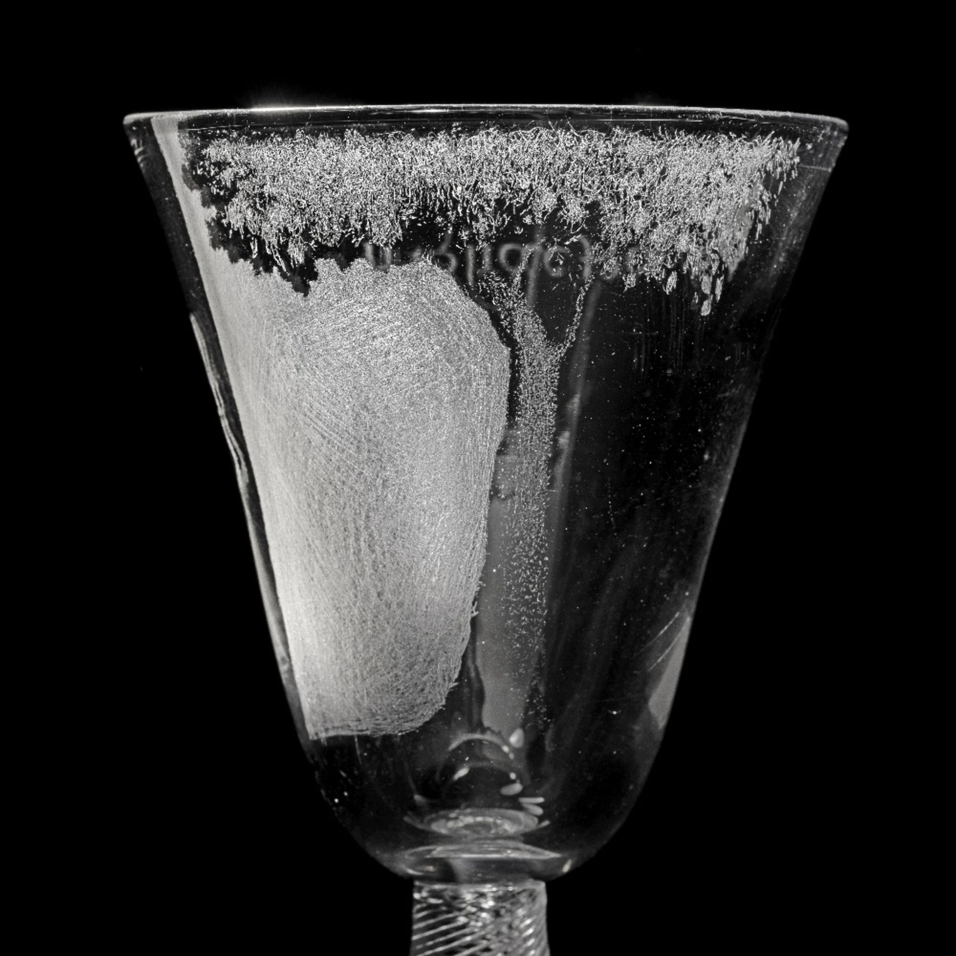 The Fattening: An exceptional Dutch stipple-engraved wine glass by Gillis Hendricus Hoolaart, cir... - Image 2 of 3