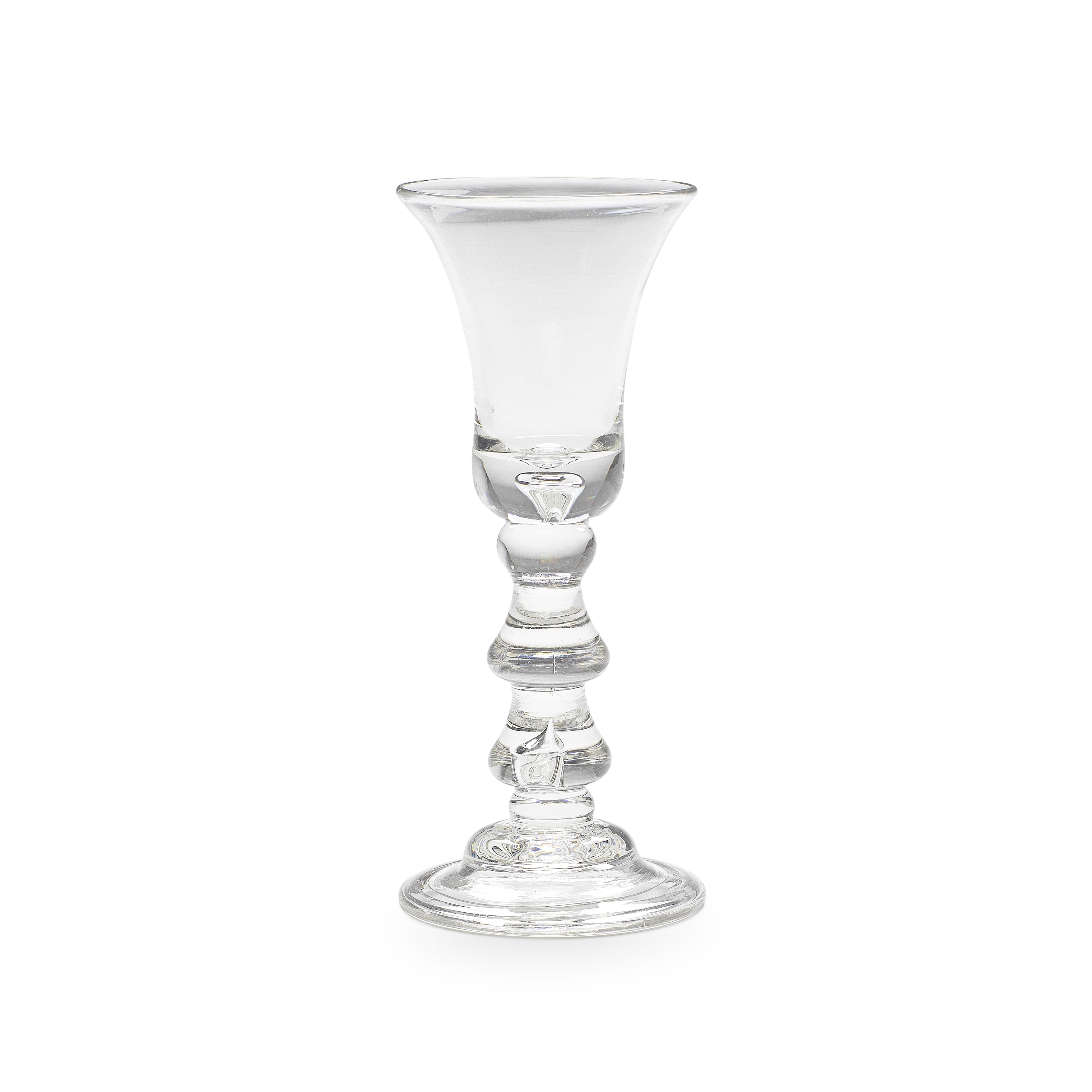 A very rare double drop-knopped heavy baluster wine glass, circa 1720