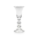 A very rare double drop-knopped heavy baluster wine glass, circa 1720