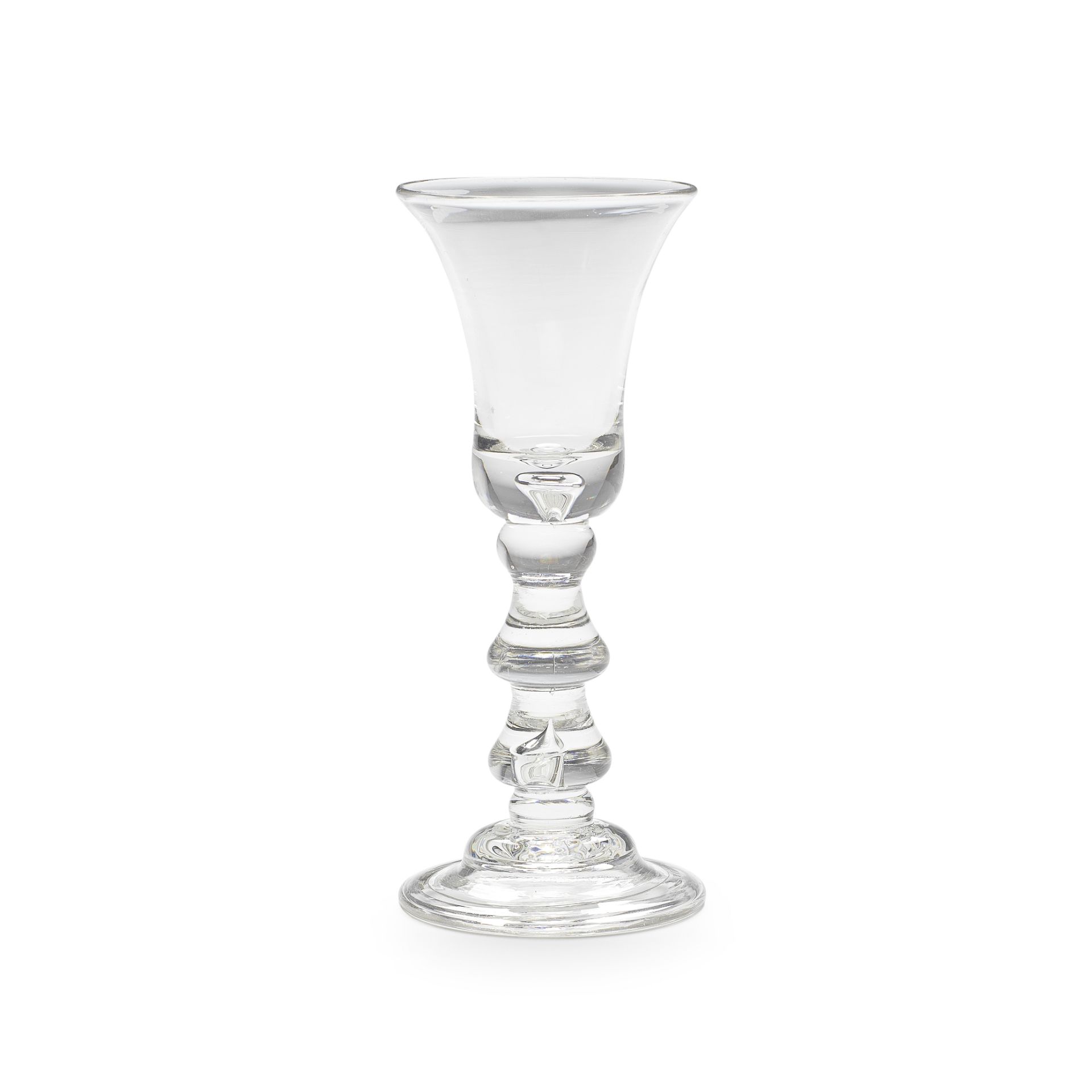 A very rare double drop-knopped heavy baluster wine glass, circa 1720