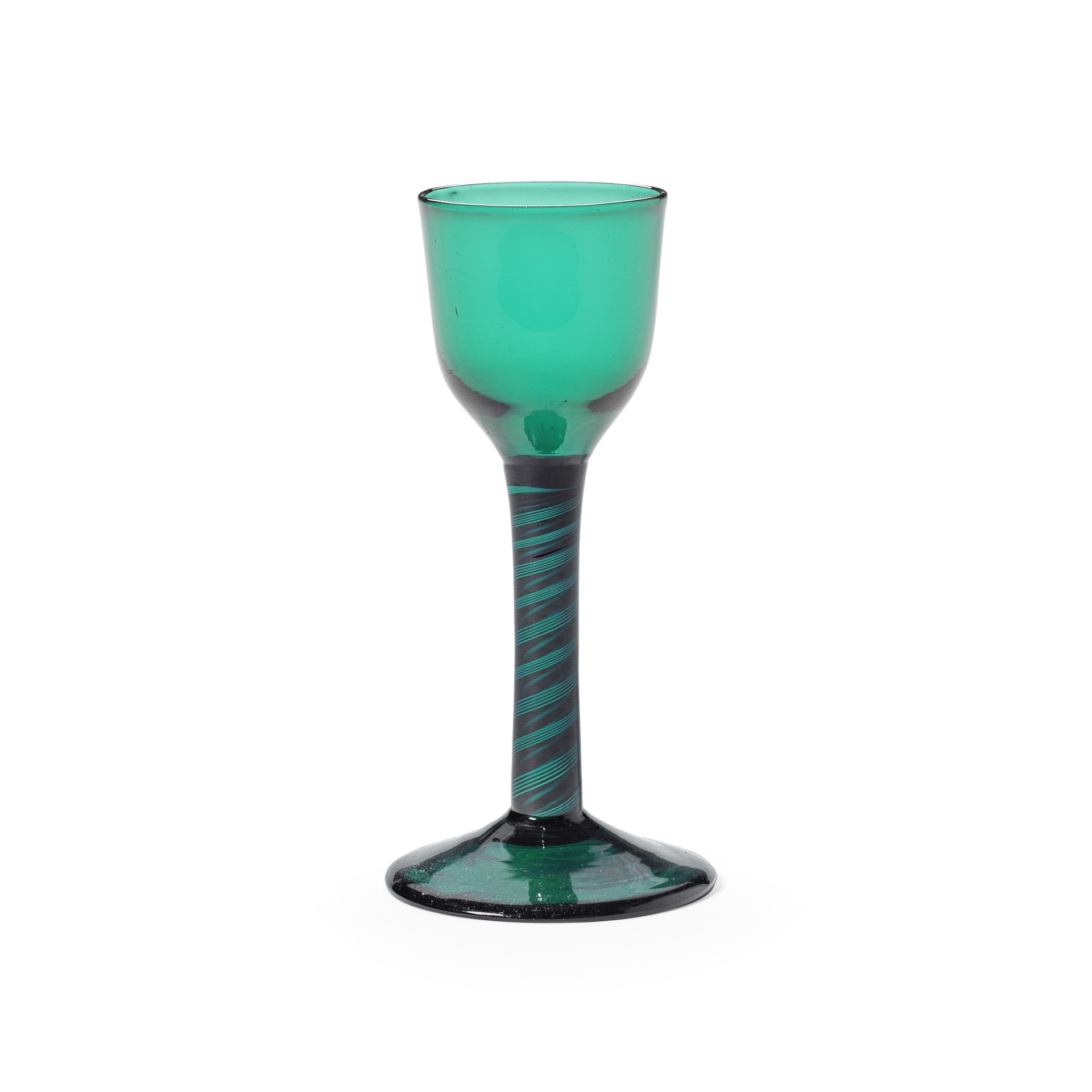 A very rare emerald-green opaque twist wine glass, circa 1765