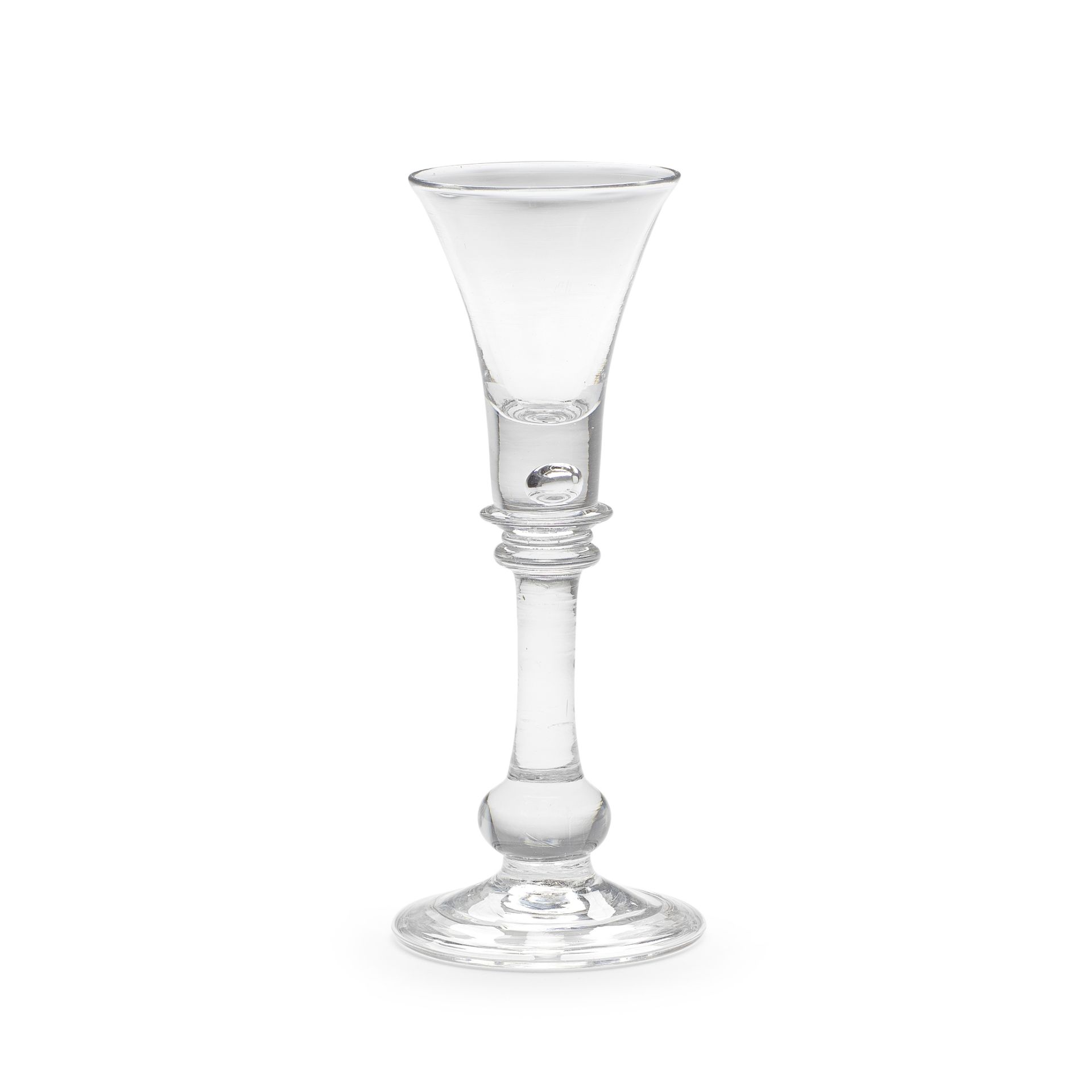 A good baluster wine or cordial glass, circa 1730