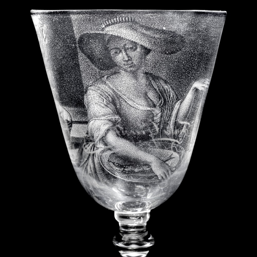 A very rare Dutch stipple-engraved light baluster goblet by Frans Greenwood, circa 1744 - Image 2 of 3