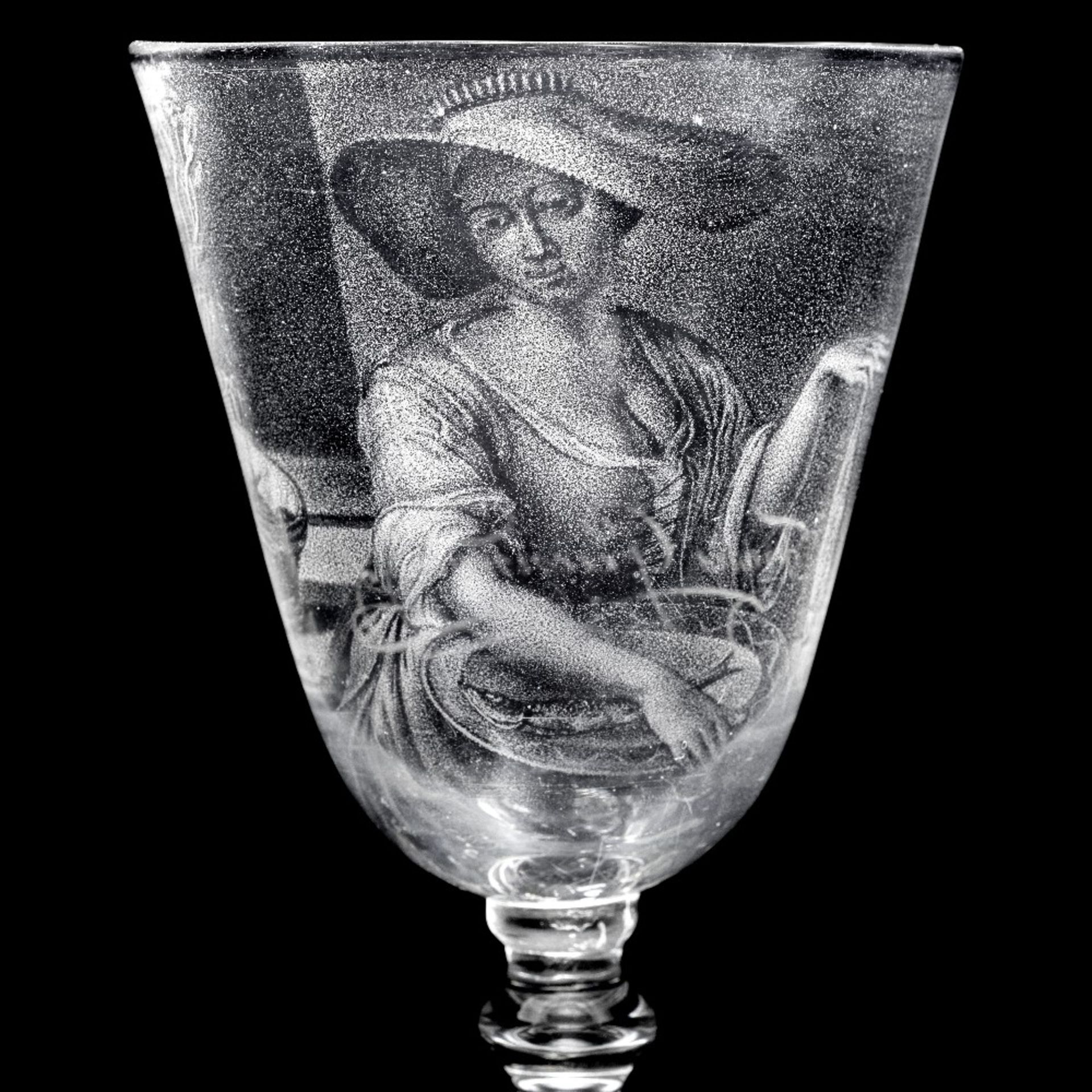 A very rare Dutch stipple-engraved light baluster goblet by Frans Greenwood, circa 1744 - Bild 2 aus 3