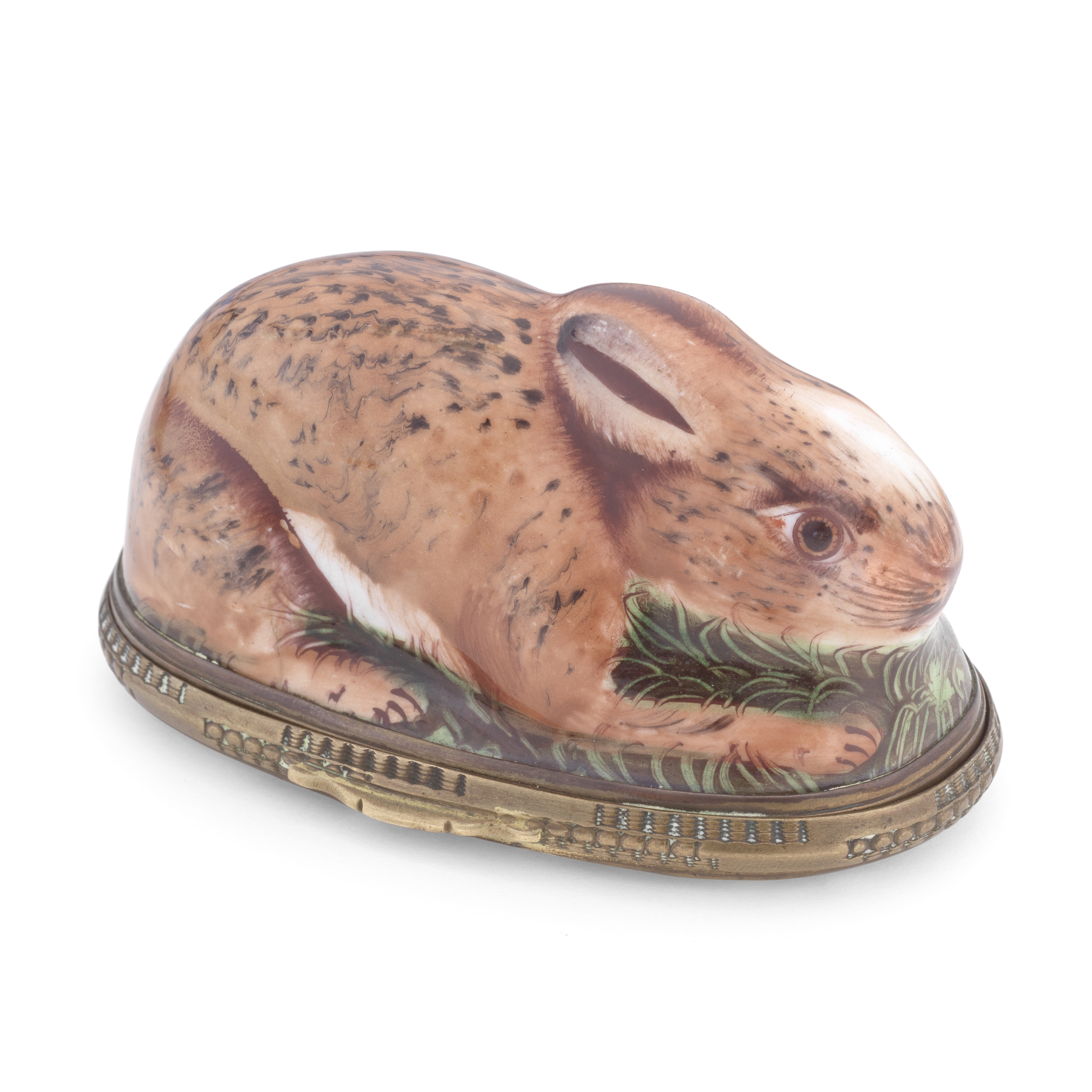 A fine Birmingham or South Staffordshire enamel rabbit bonbonni&#232;re, circa 1760-70