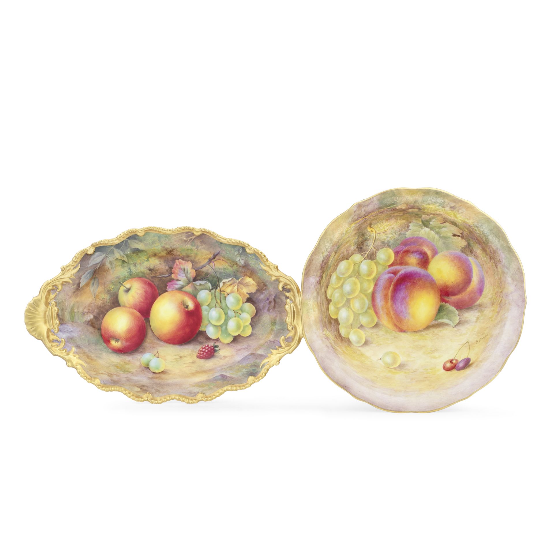 A Royal Worcester 'Painted Fruit' dish by Horace Price, dated 1935 and a bowl by Harry Ayrton, ci...