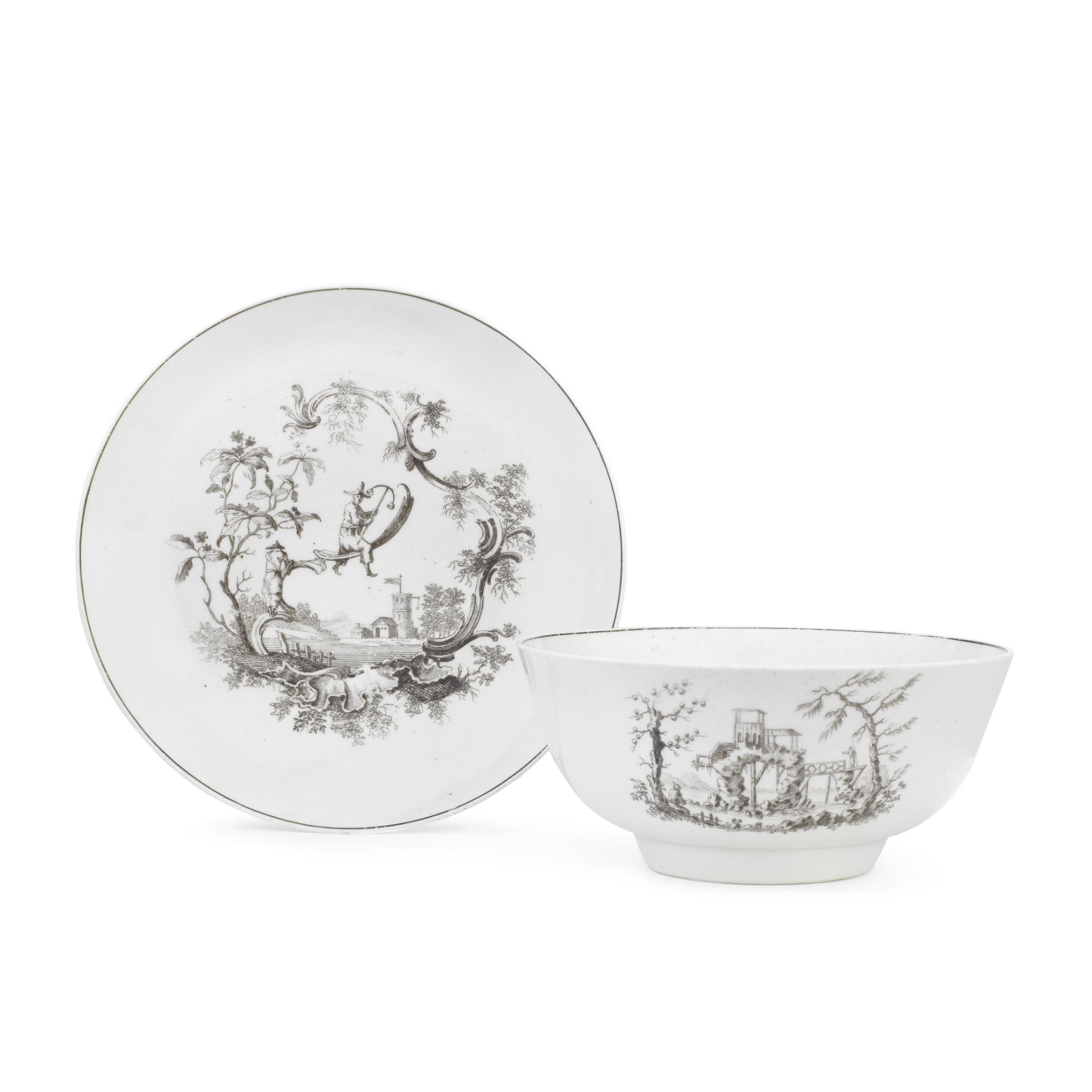 A Worcester saucer dish and slop bowl, circa 1756-60