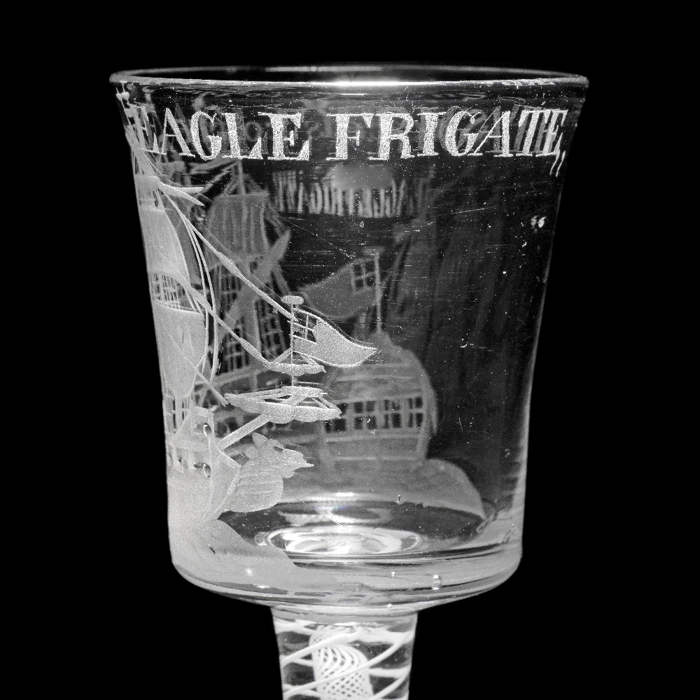 The Eagle Frigate: a rare engraved Privateer wine glass, circa 1757-60 - Image 2 of 2